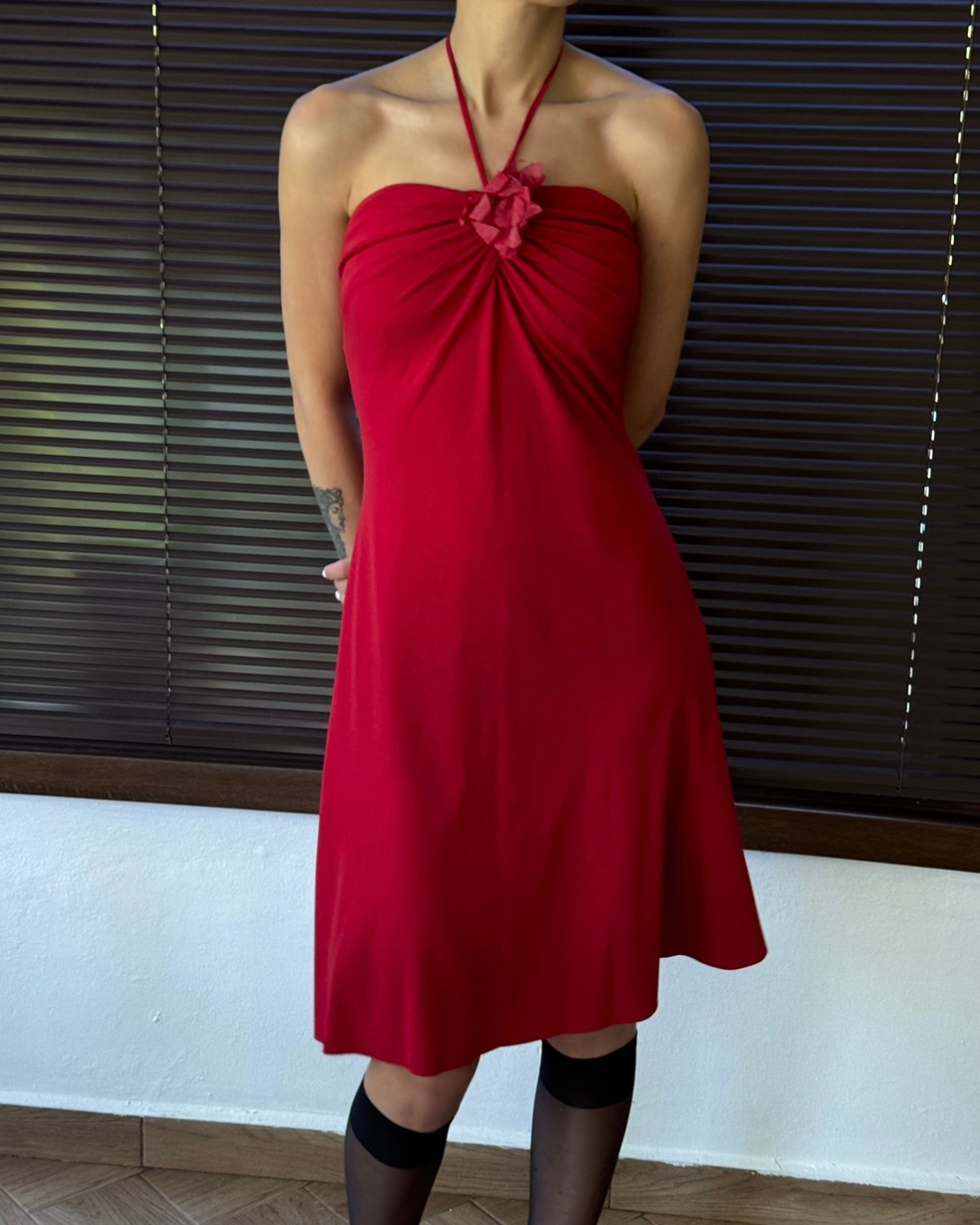 Red Dress with Flower Detail