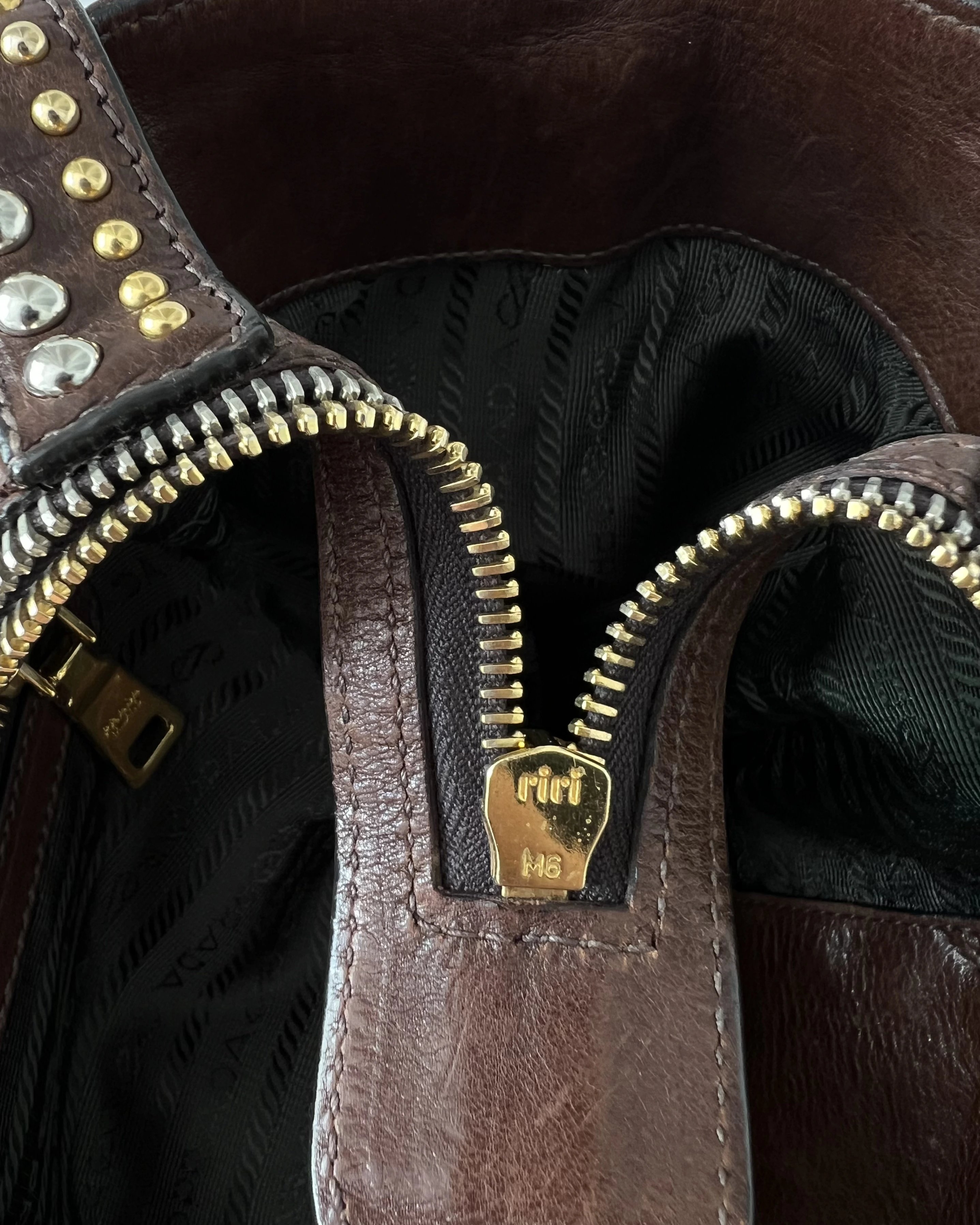 Prada Studded Leather Craquele Satchel Bag