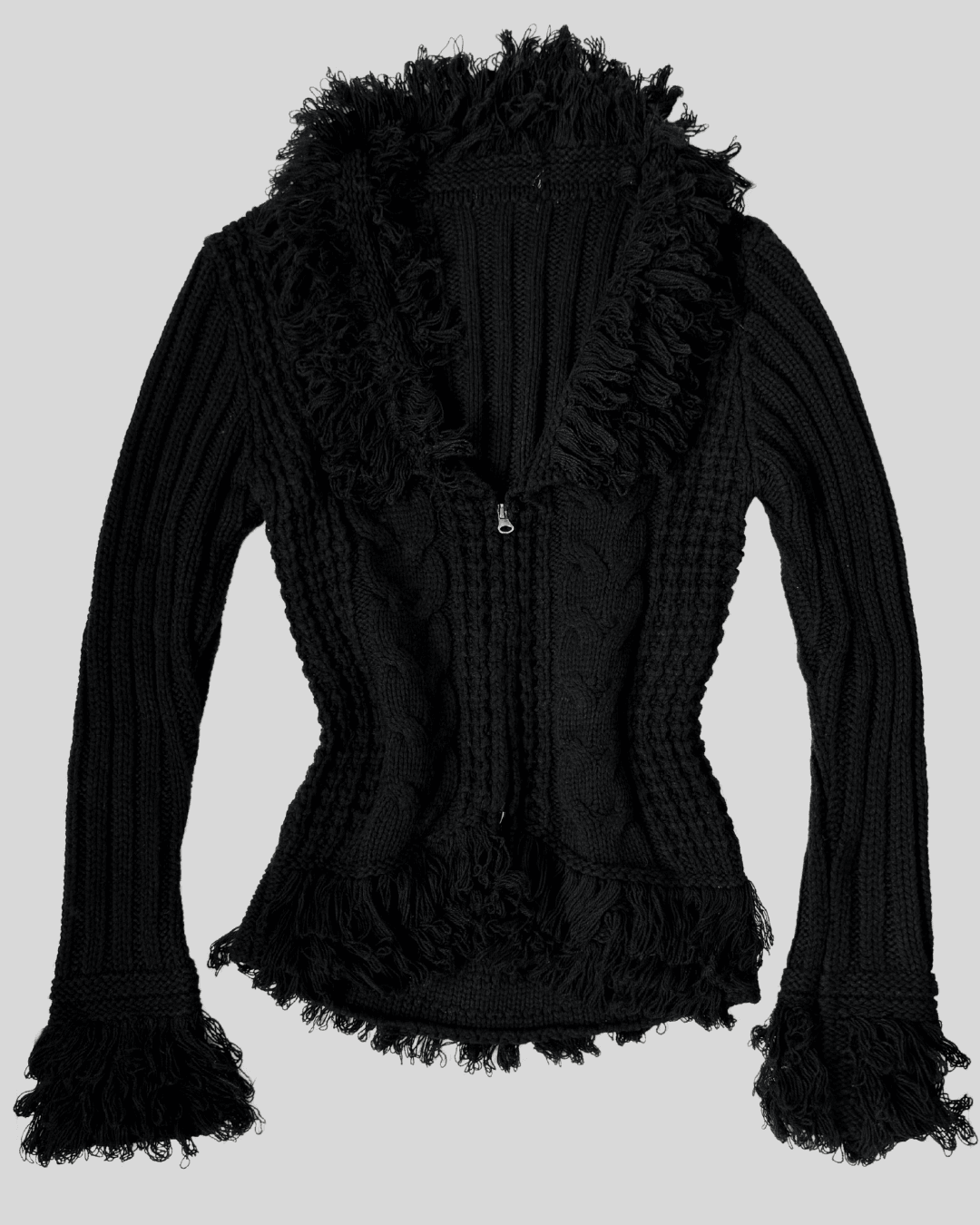 Black Cardigan with Collar and Sleeve Detail