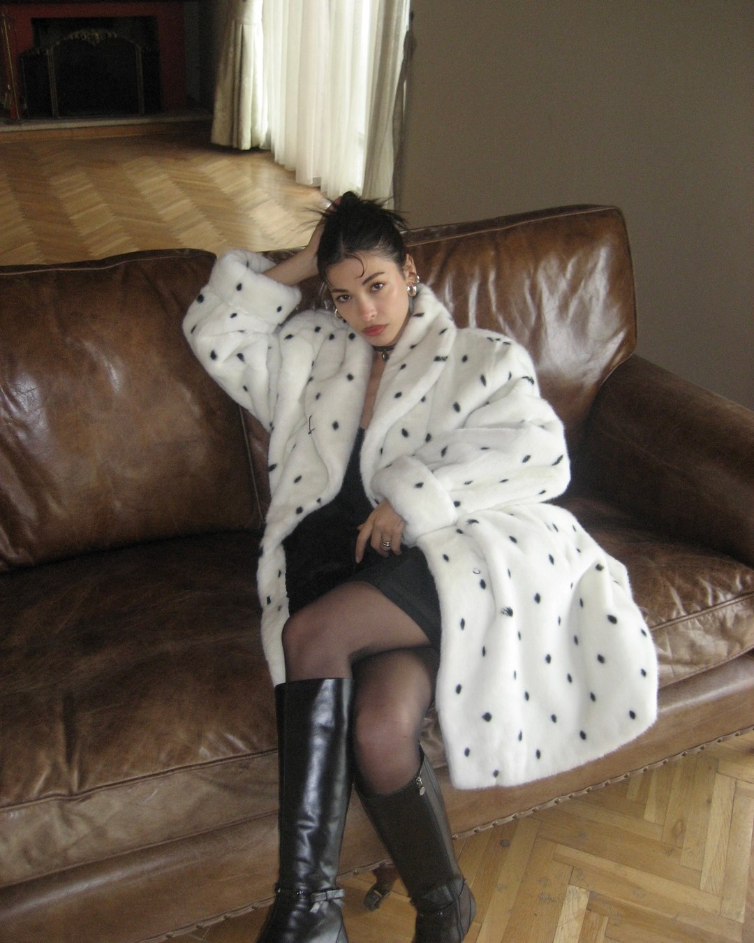 Polka Dot Faux Fur Coat