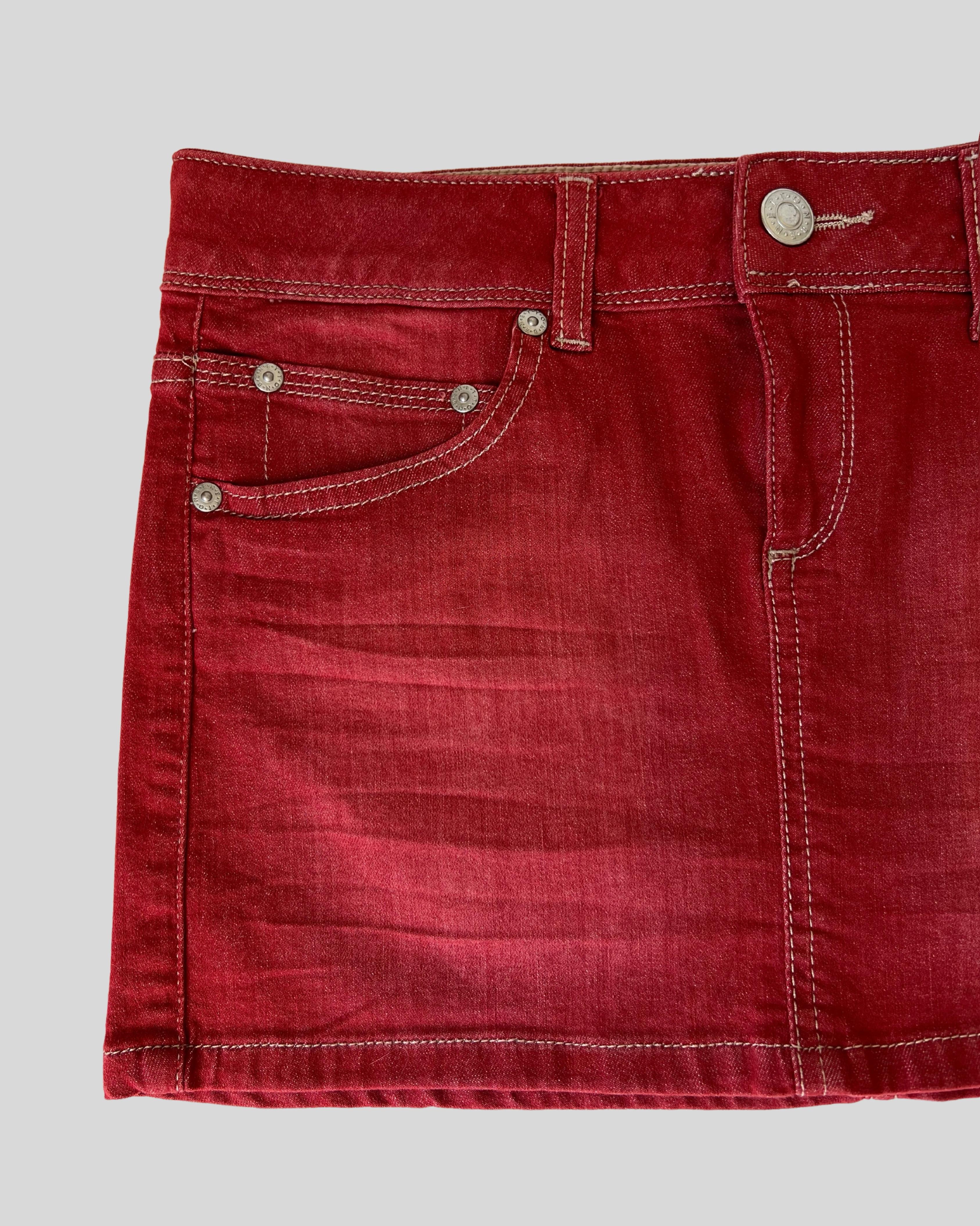 Red Mini Denim Skirt