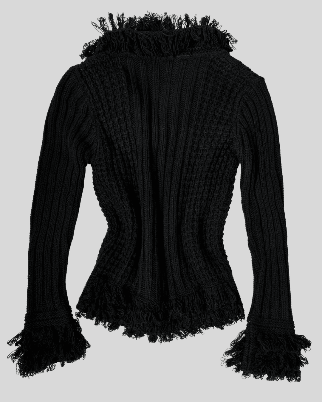 Black Cardigan with Collar and Sleeve Detail