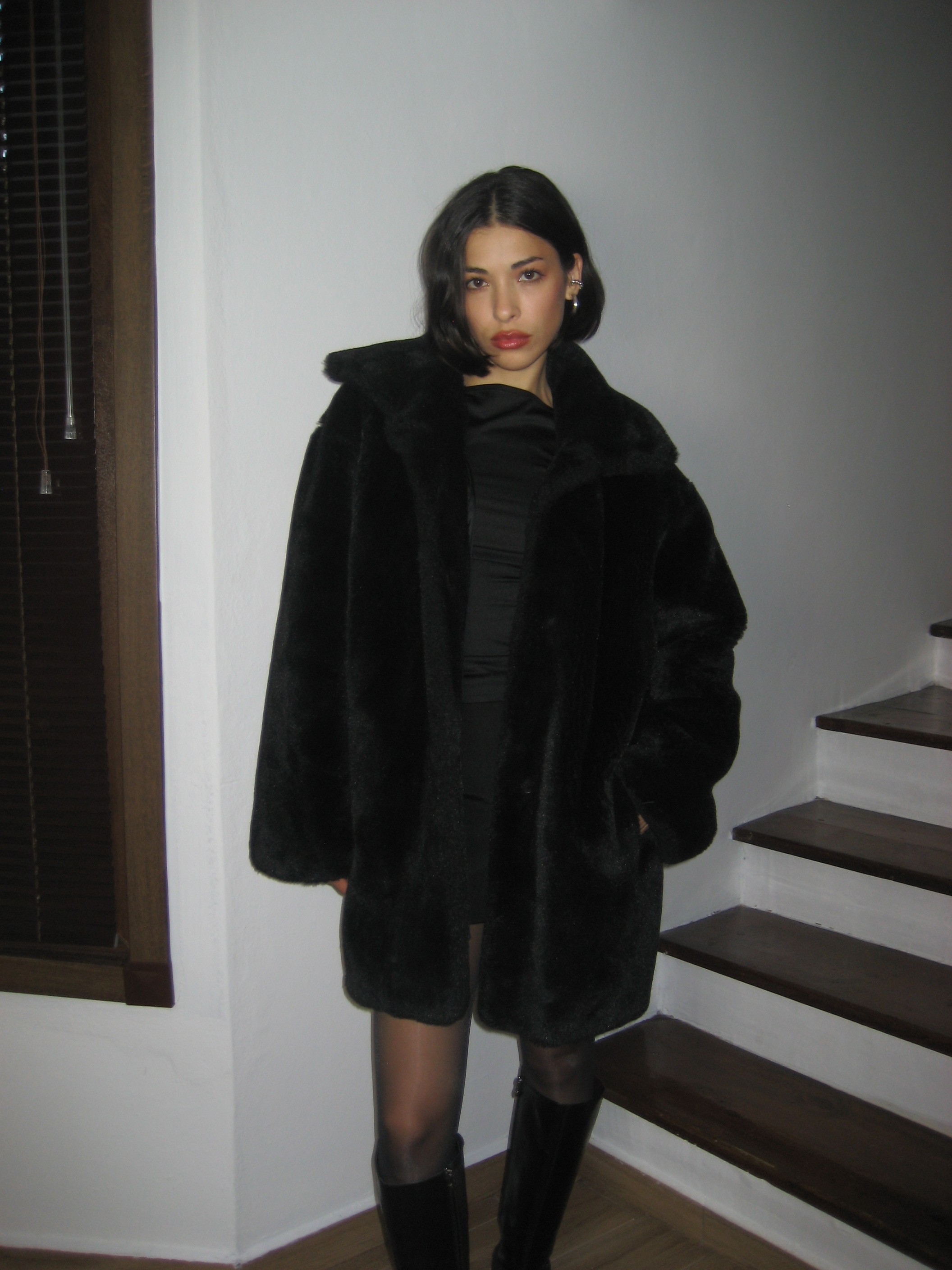 Black Faux Fur Coat