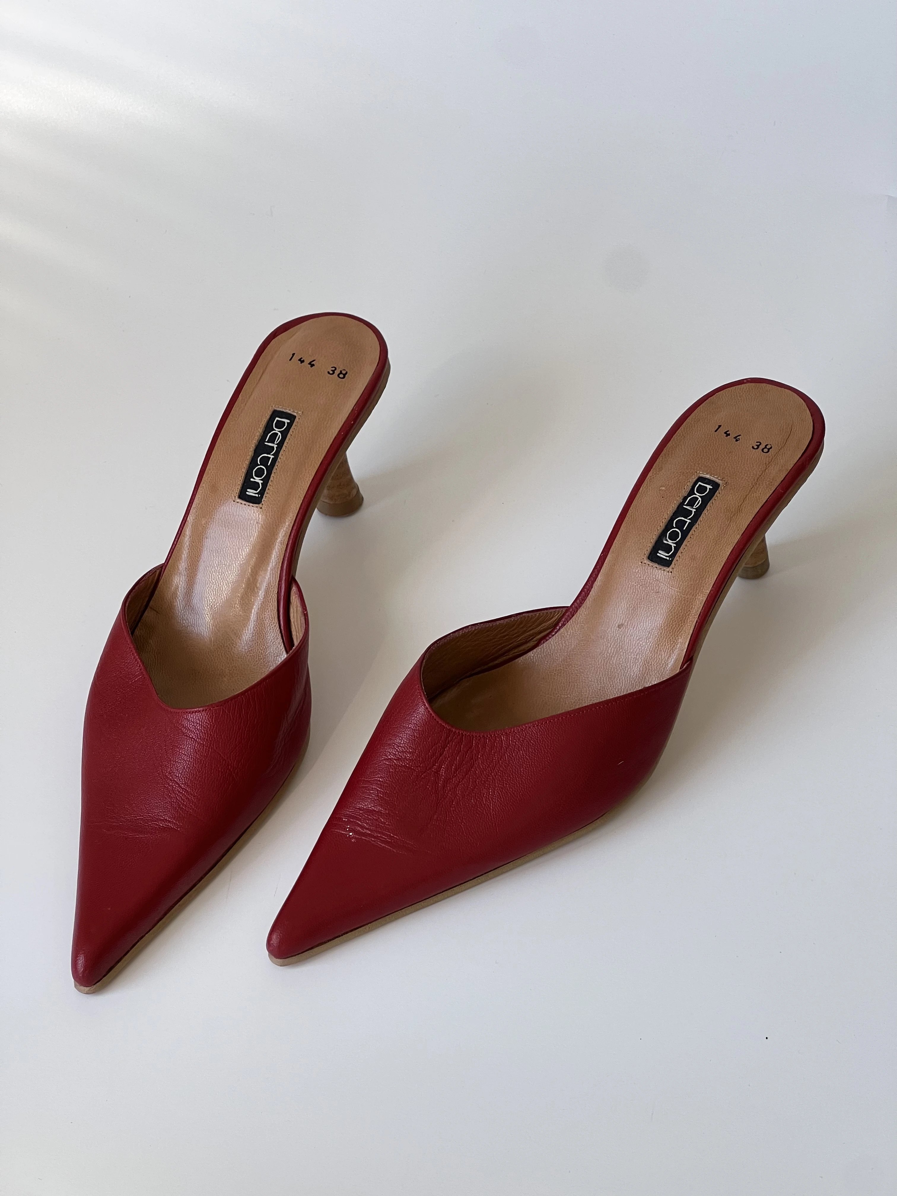 Red Pointed Toe Heeled Mules