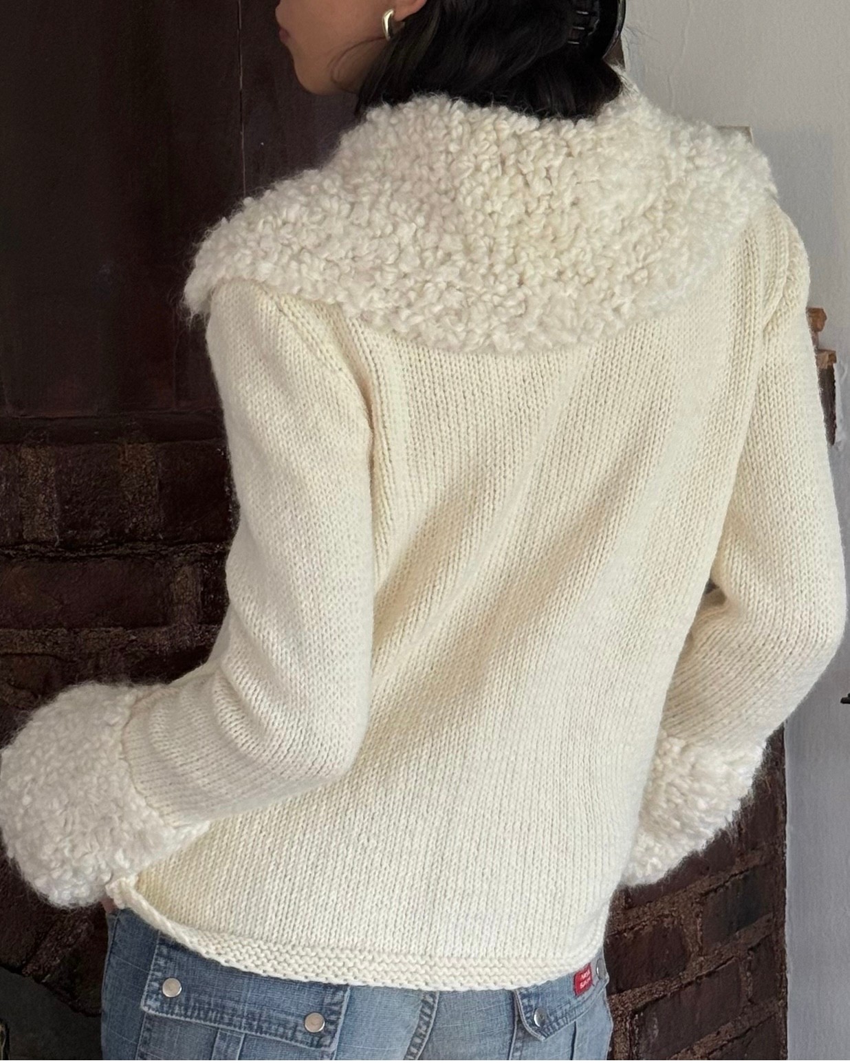 Collar Detailed Cream Cardigan