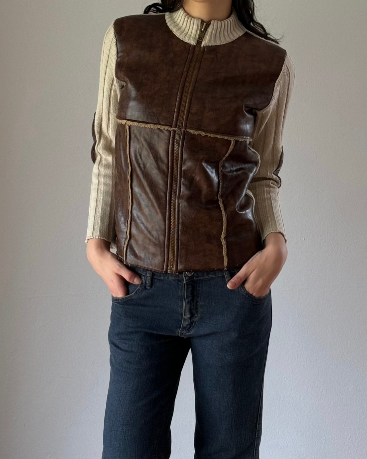 Faux Leather Detailed Cardigan