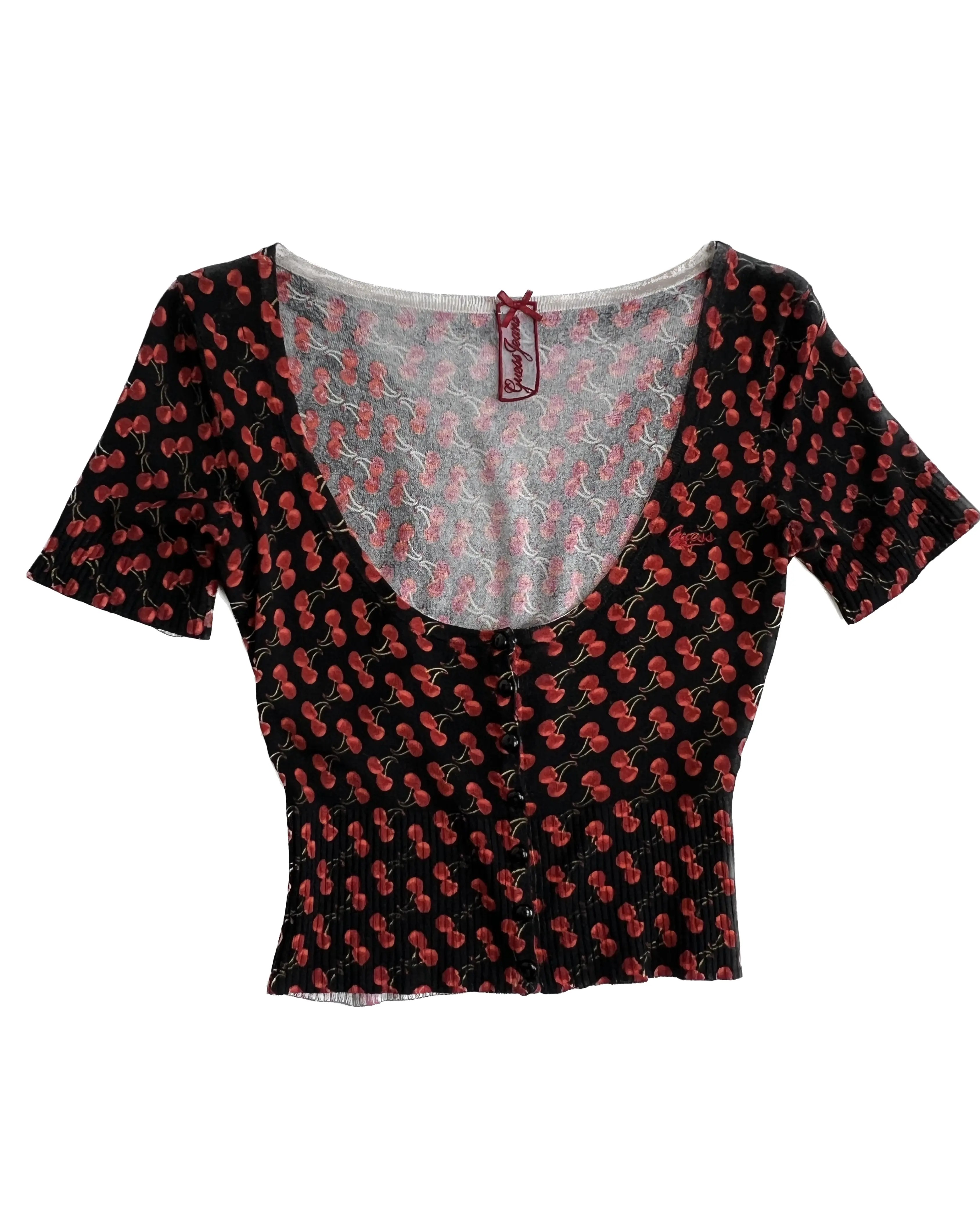 Cherry Patterned Crop Cardigan