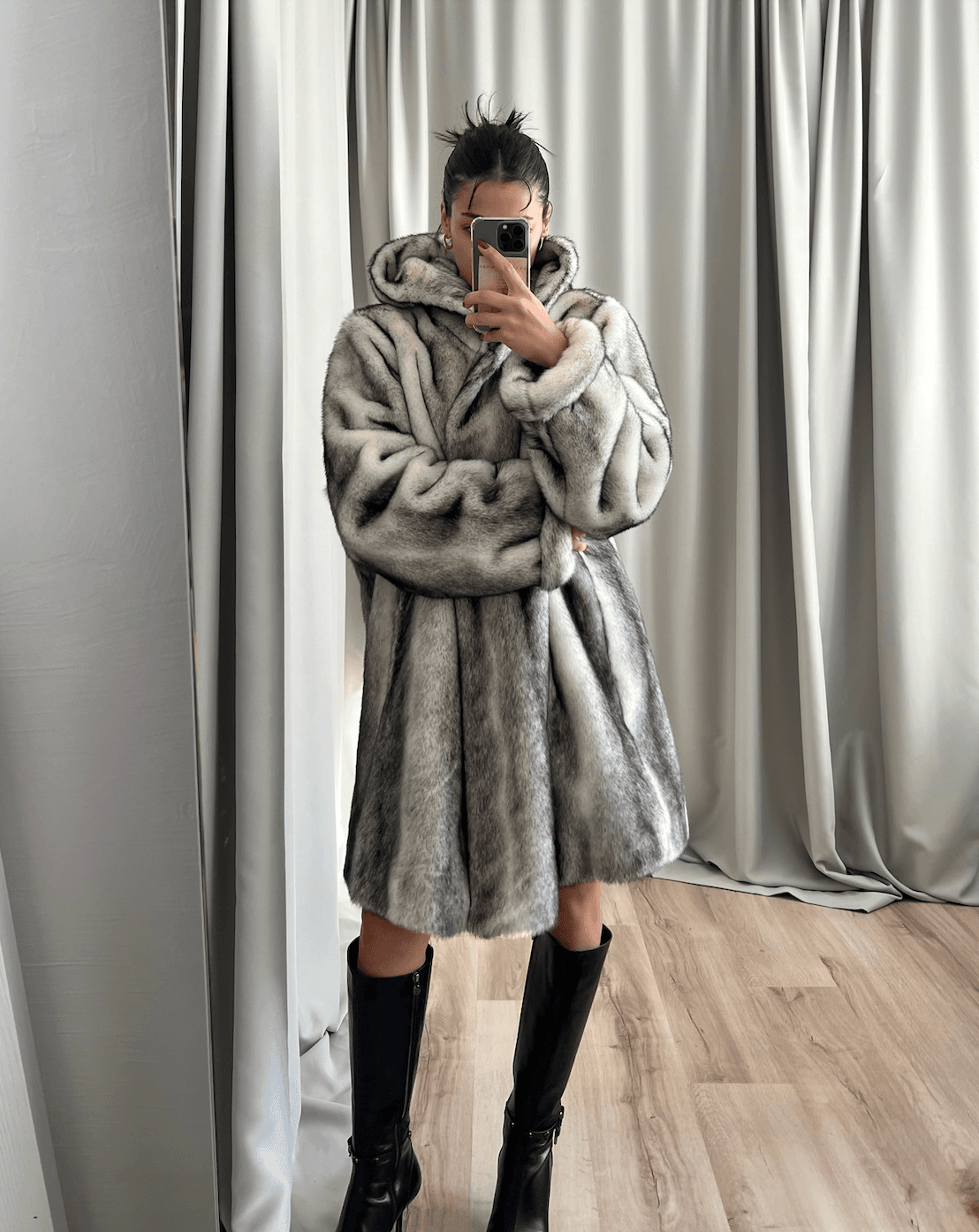 Hooded Faux Fur Coat