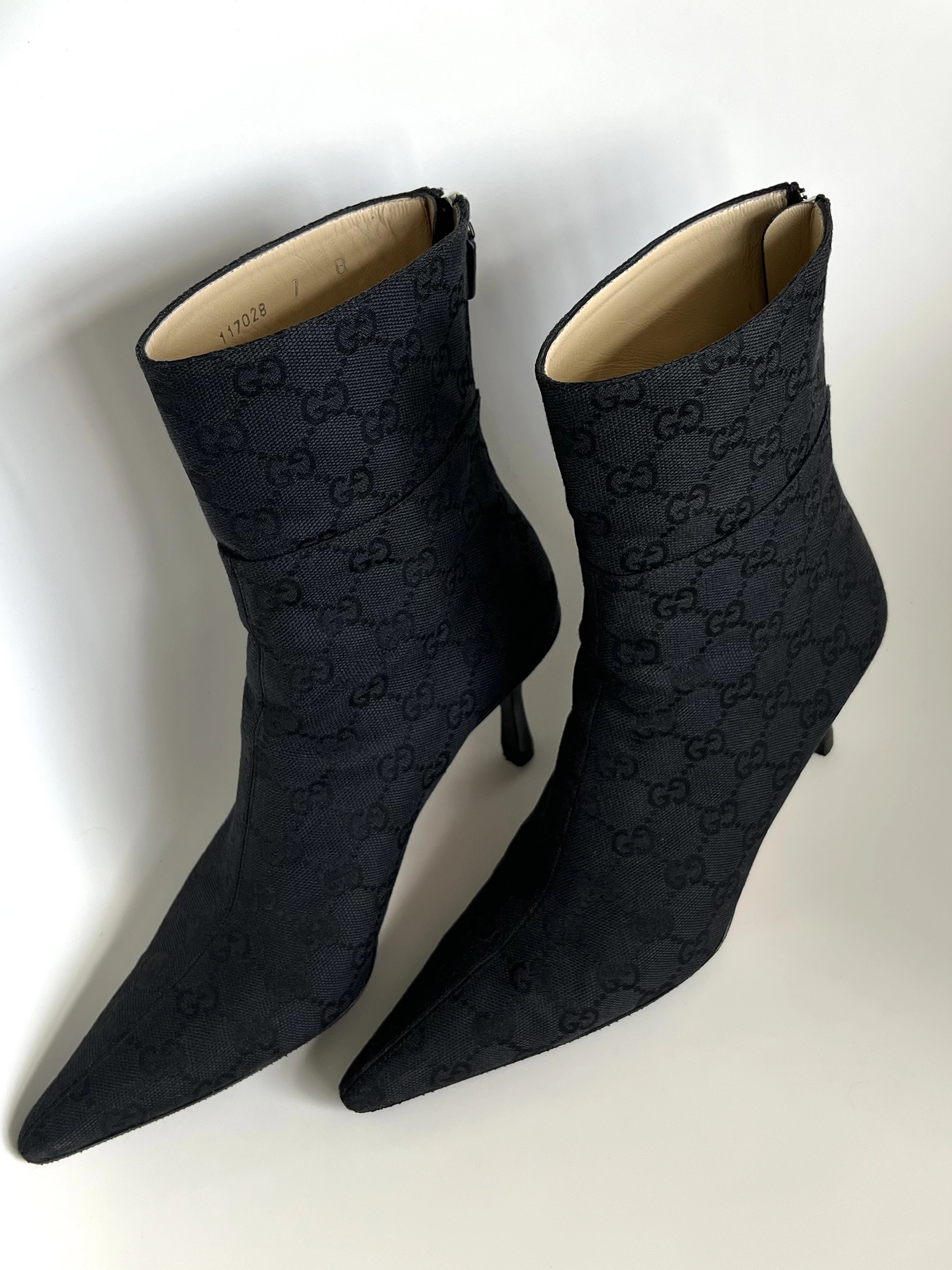 Gucci Black Monogram Ankle Boots