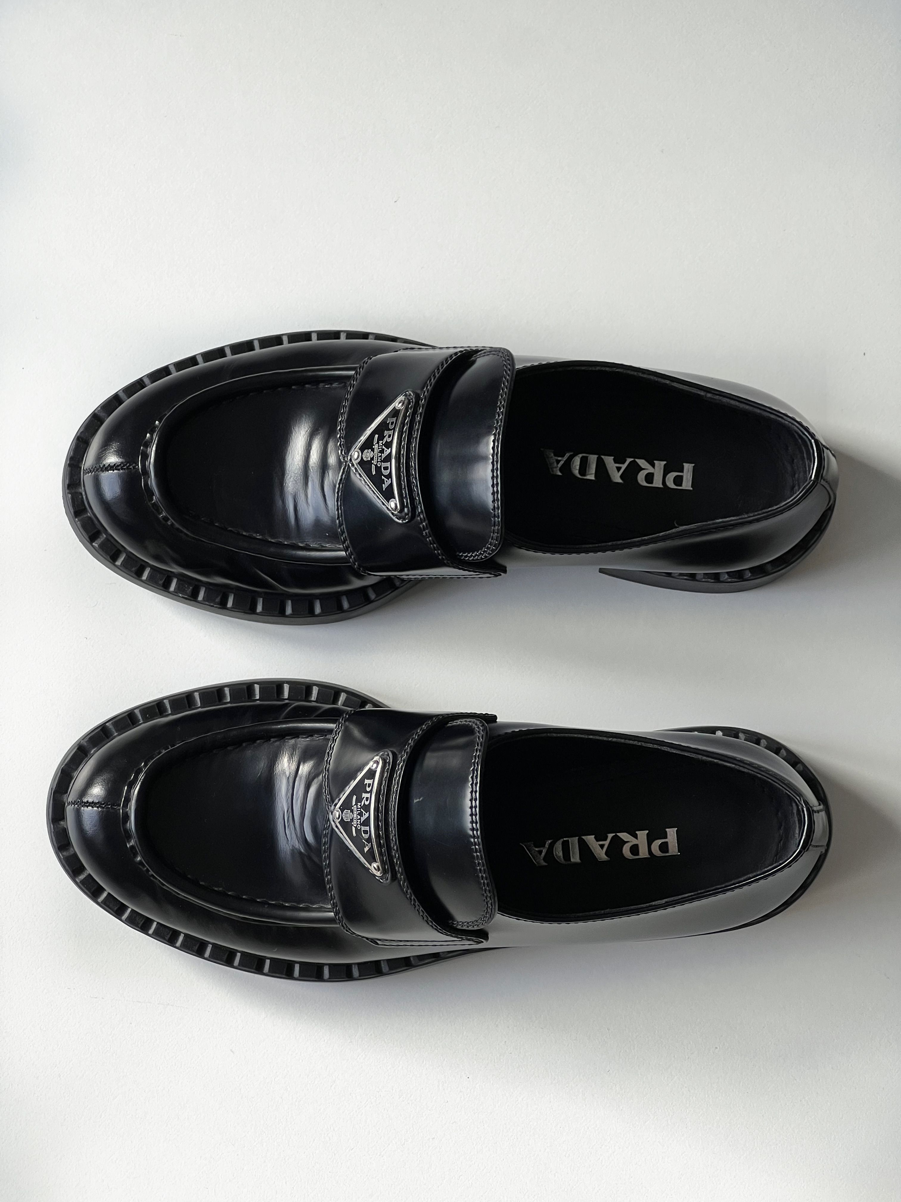 Prada Chocolate Brushed Leather Loafers 