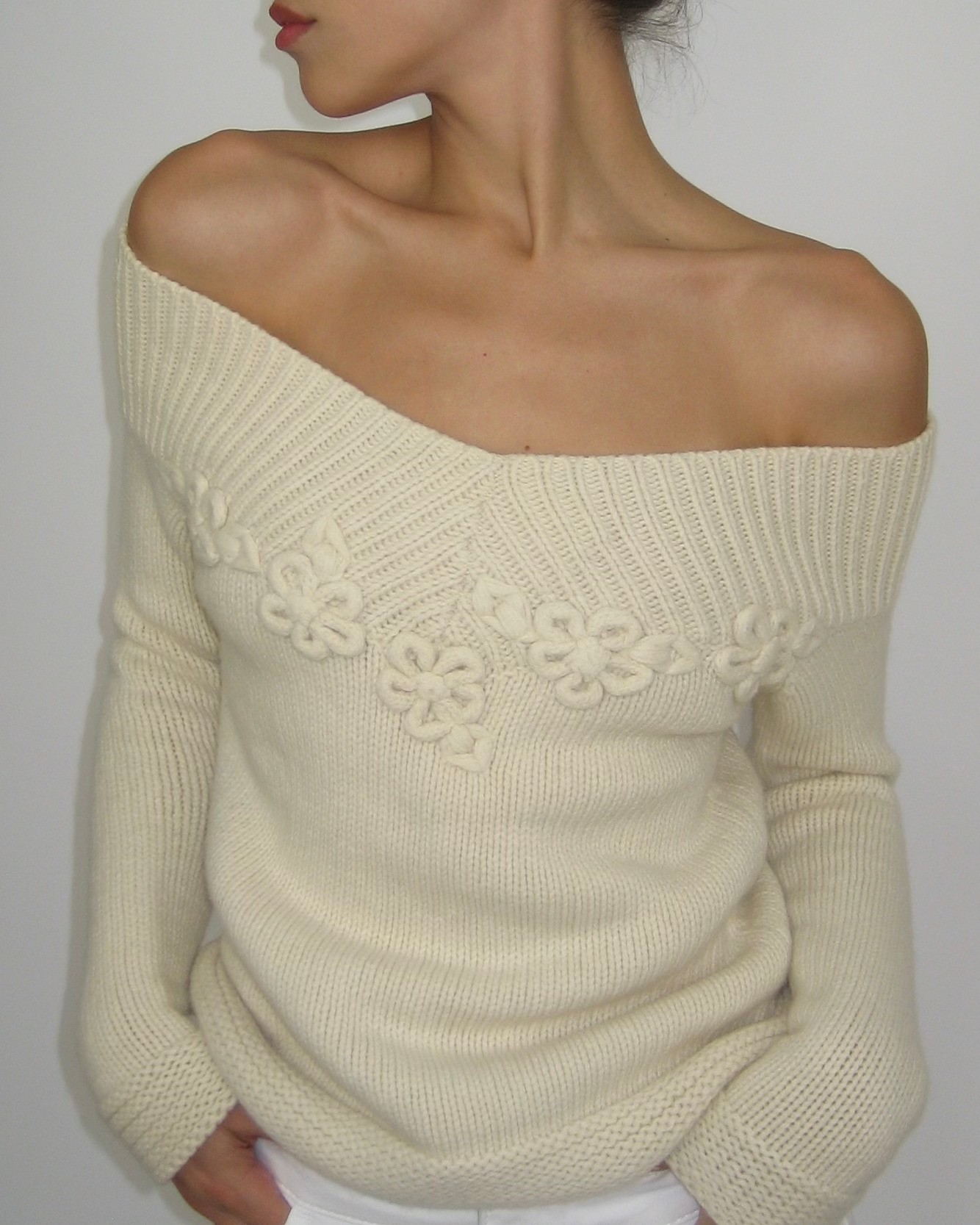 Blumarine Boat Neck Cream Sweater