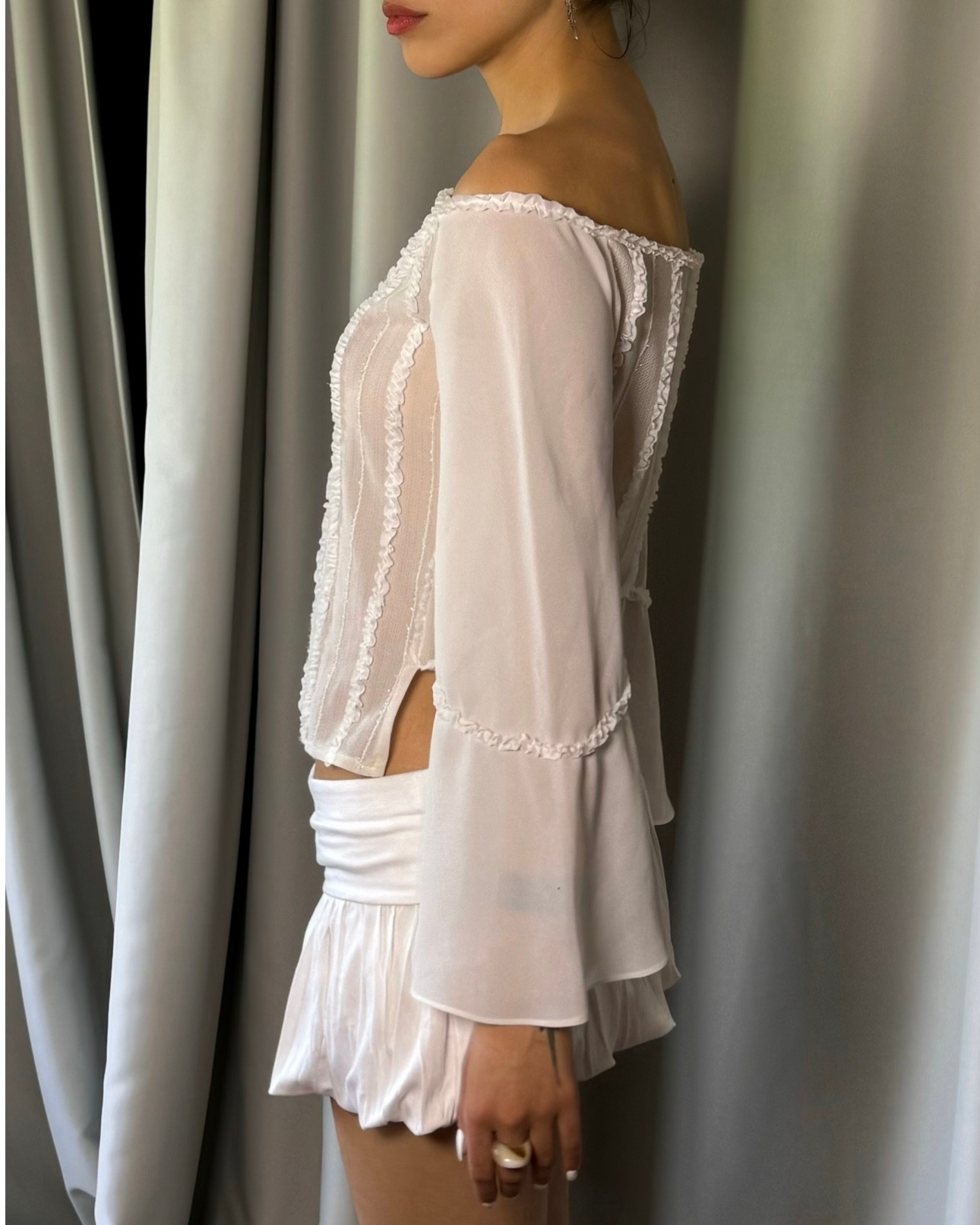 Boat Neck Sheer Blouse