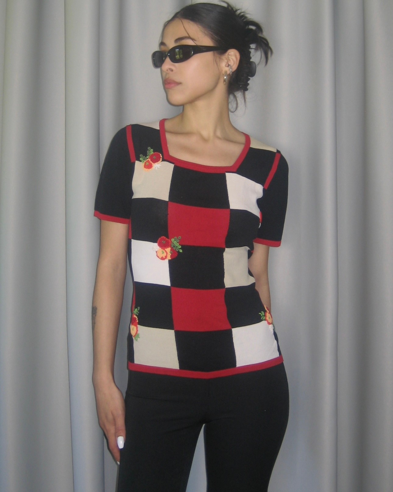 Checked Knit Blouse