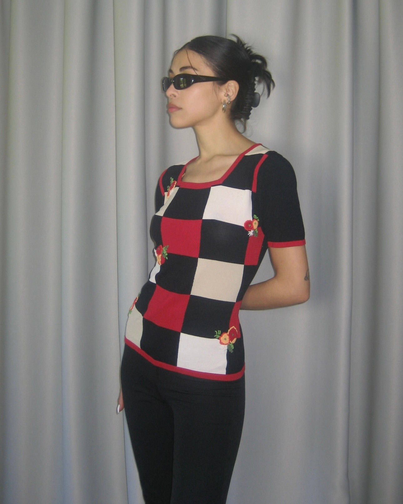 Checked Knit Blouse