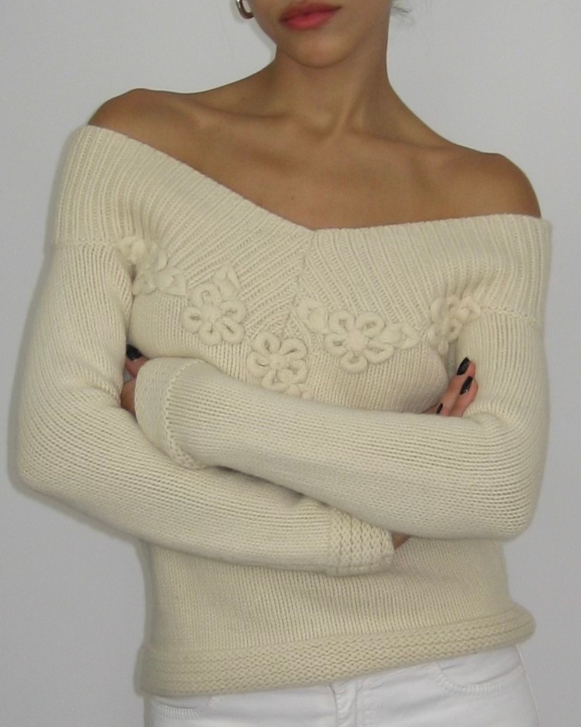 Blumarine Boat Neck Cream Sweater