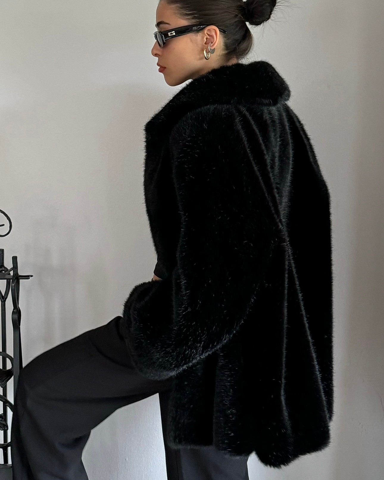 Black Faux Fur Coat