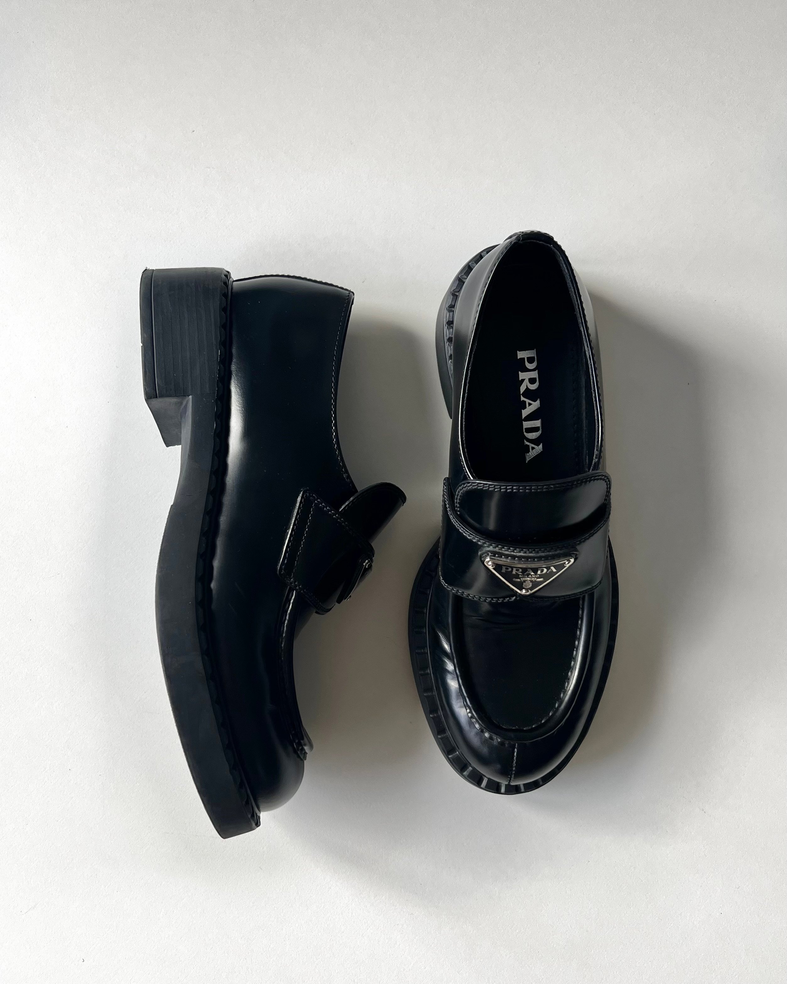 Prada Chocolate Brushed Leather Loafers 