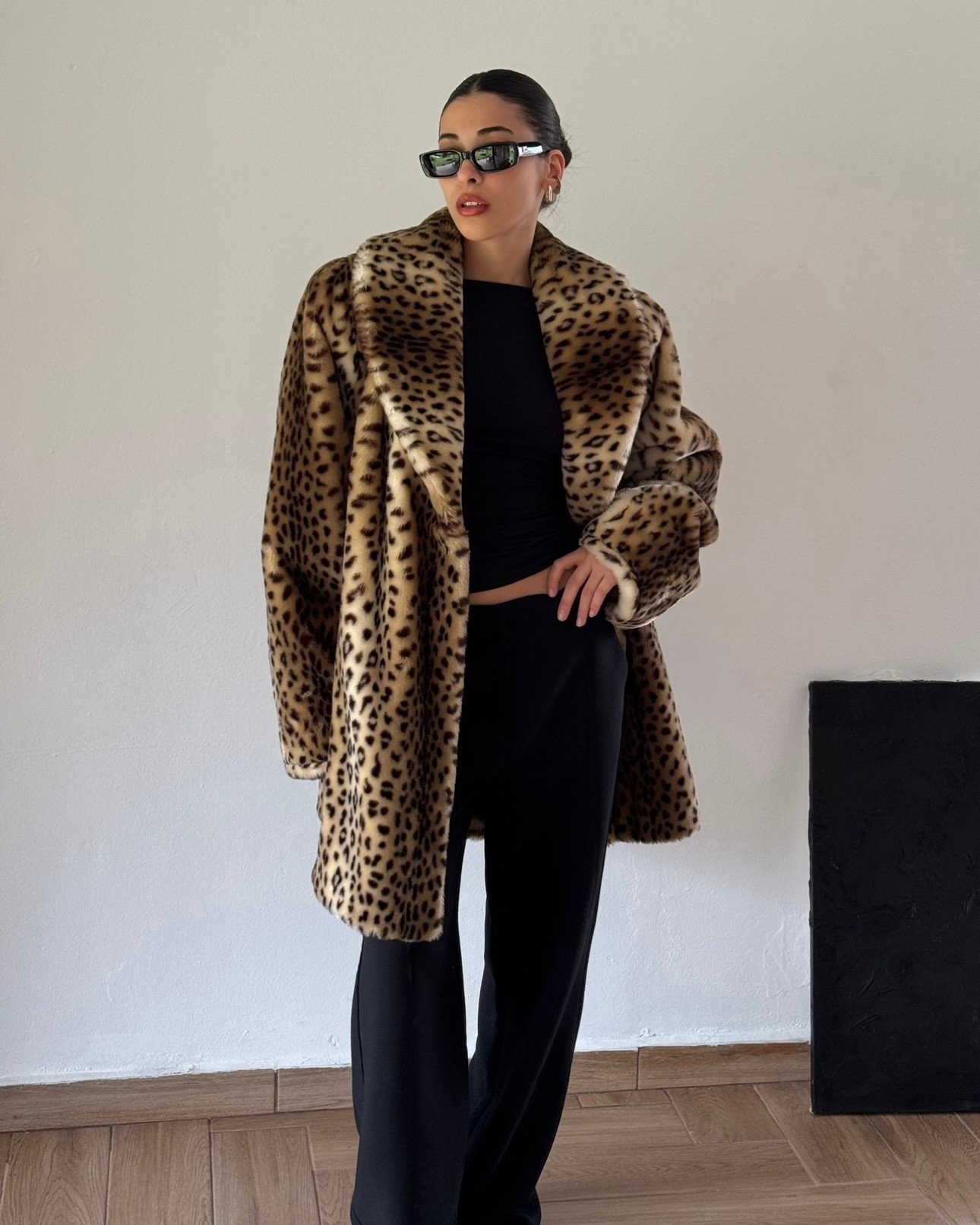 Leopard Print Faux Fur Coat