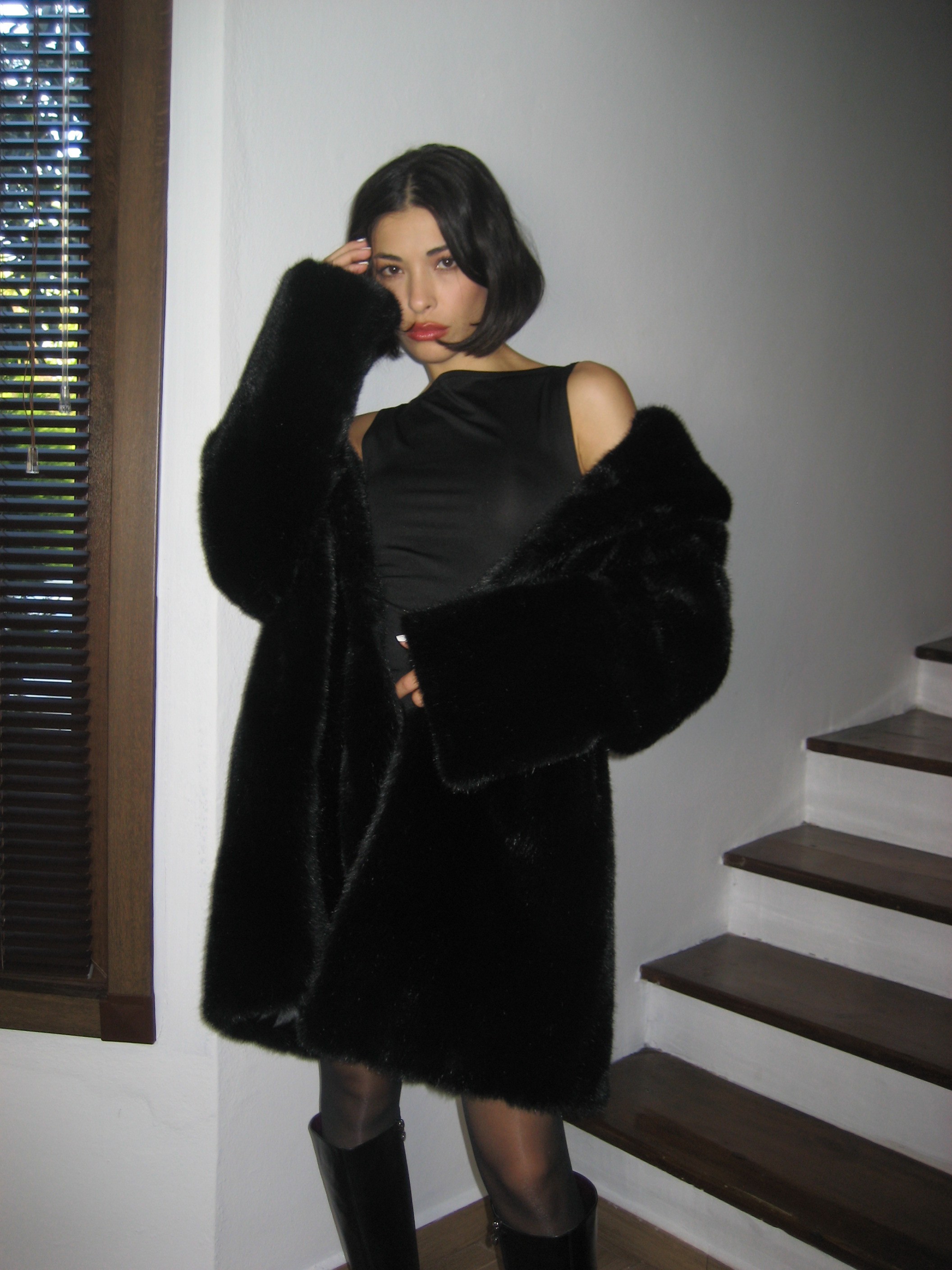 Black Faux Fur Coat