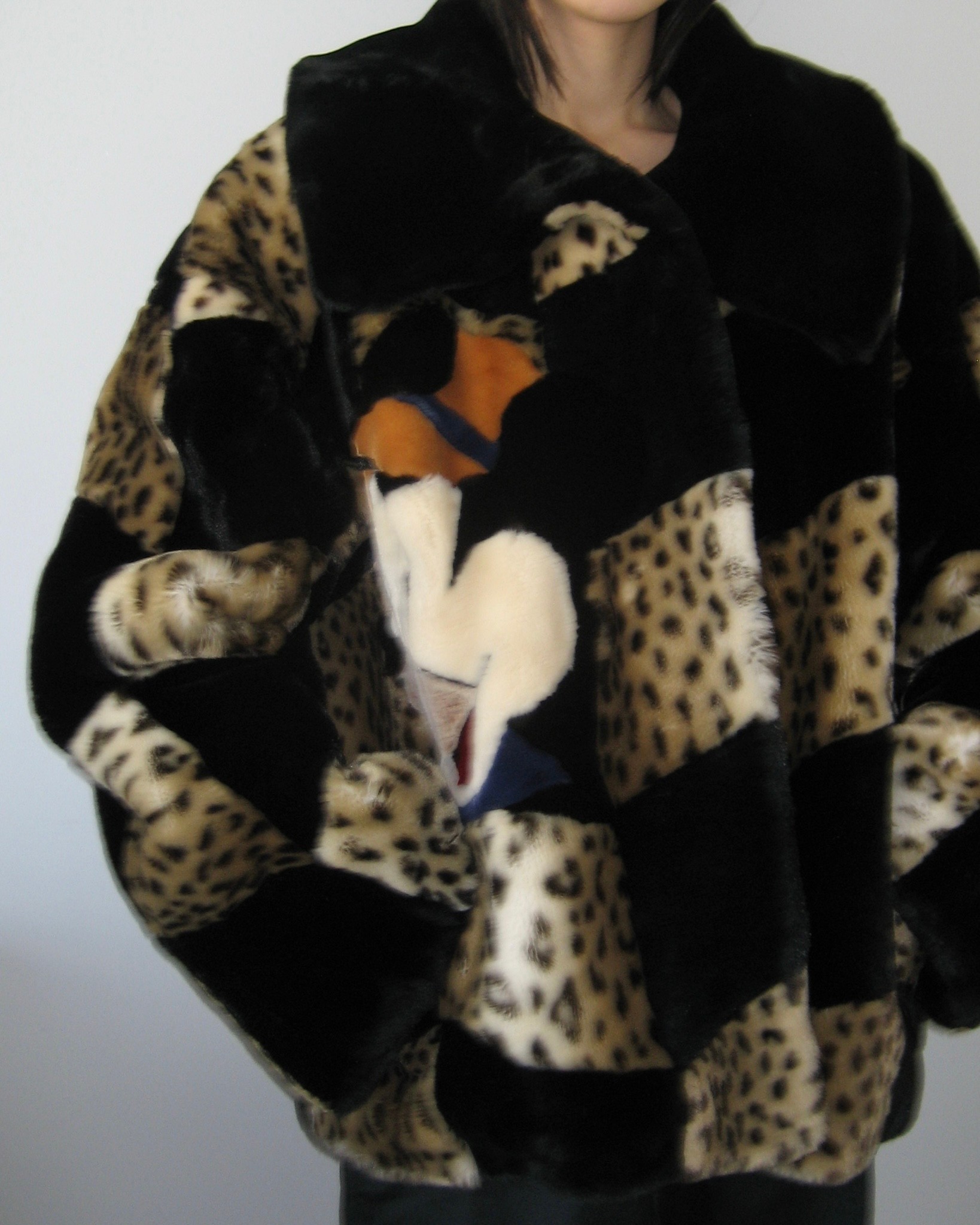 Mickey Detailed Leopard Faux Fur Coat