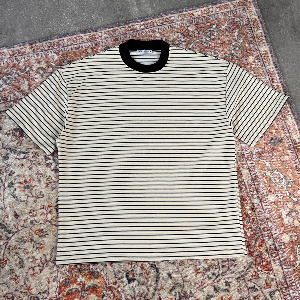 Z*RA Çizgi Dokuma Premium Oversize T-Shirt l ZR-1002