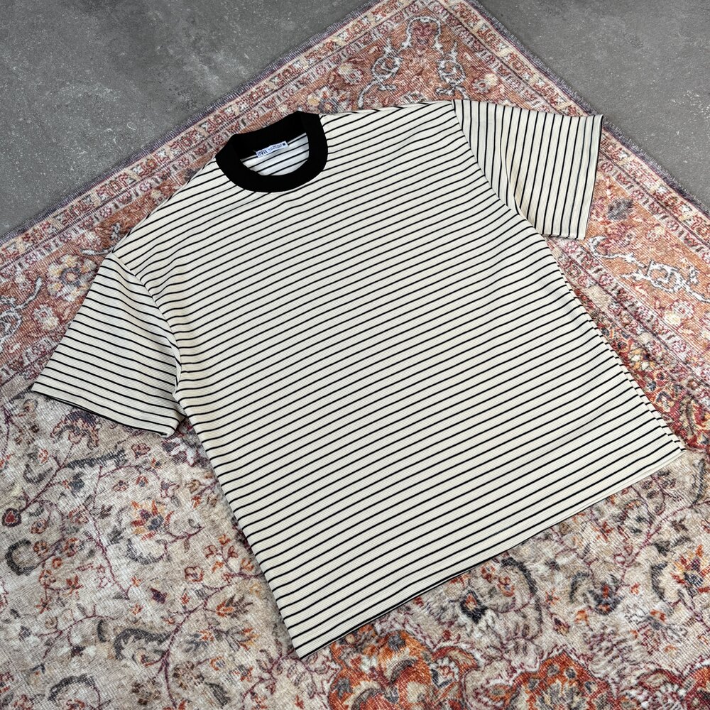 Z*RA Çizgi Dokuma Premium Oversize T-Shirt l ZR-1002