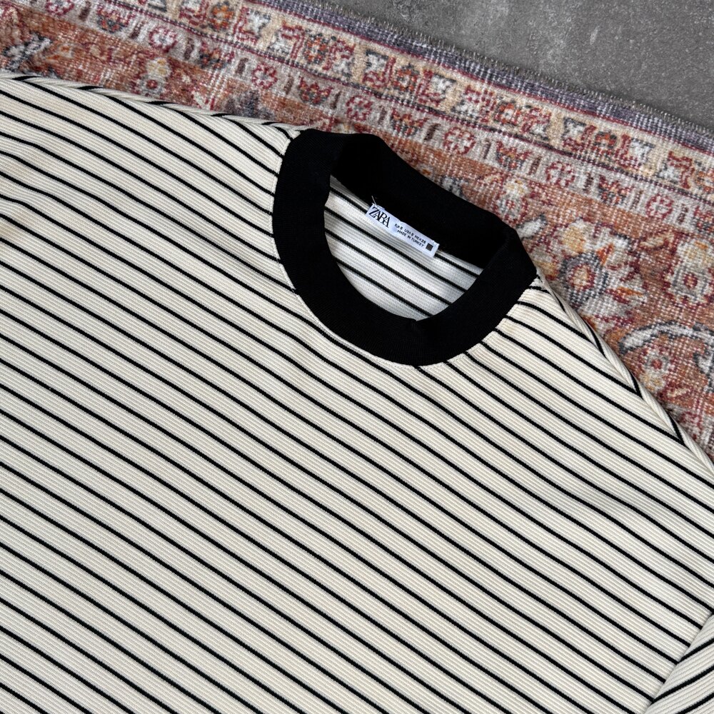 Z*RA Çizgi Dokuma Premium Oversize T-Shirt l ZR-1002