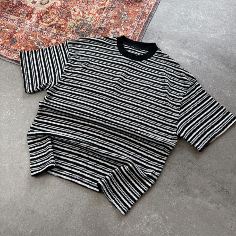 Z*RA Çizgi Dokuma Premium Oversize T-Shirt l ZR-1019