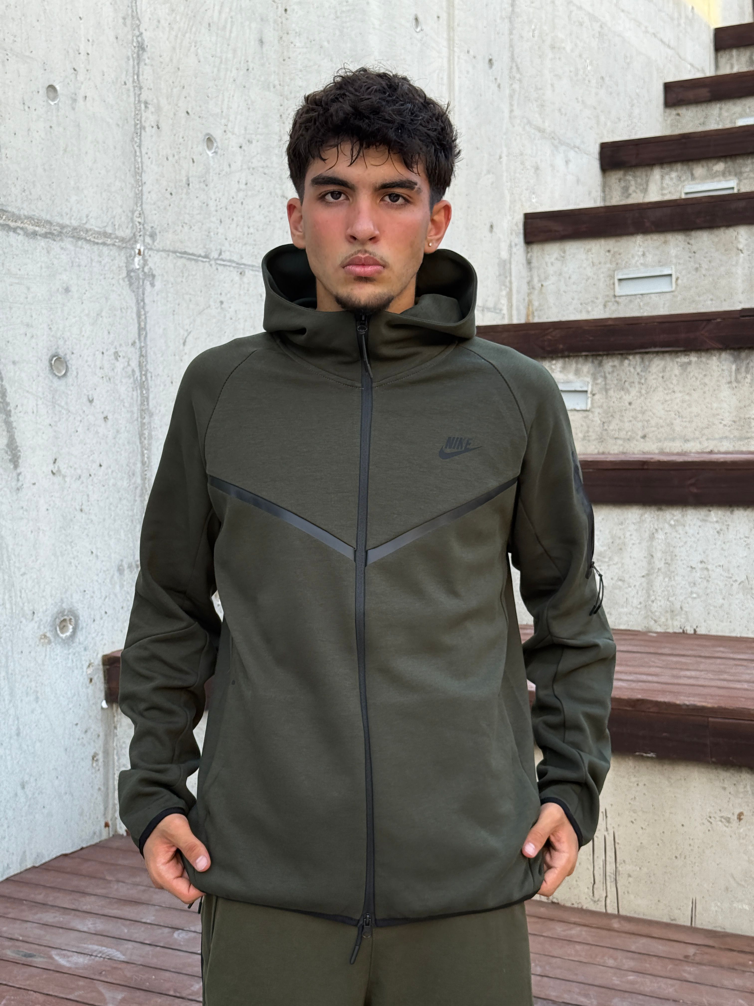 Nike  Tech Fleece Full Zip Hoodie l N-1092 - Koyu Haki