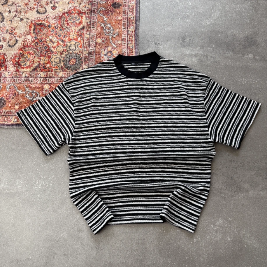 Z*RA Çizgi Dokuma Premium Oversize T-Shirt l ZR-1019