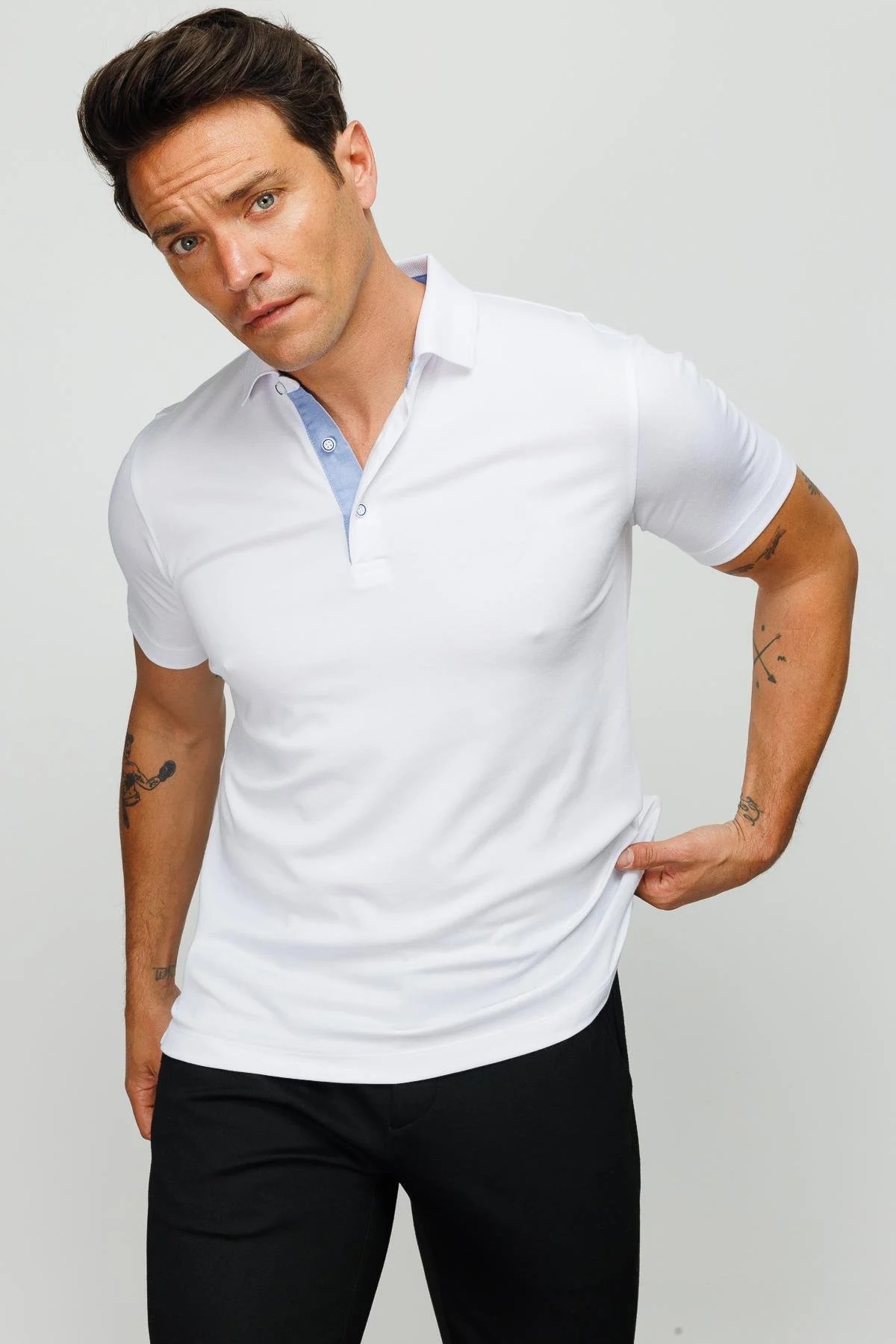 Erkek Polo Yaka Düğmeli Cepli T-shirt 201  - Beyaz