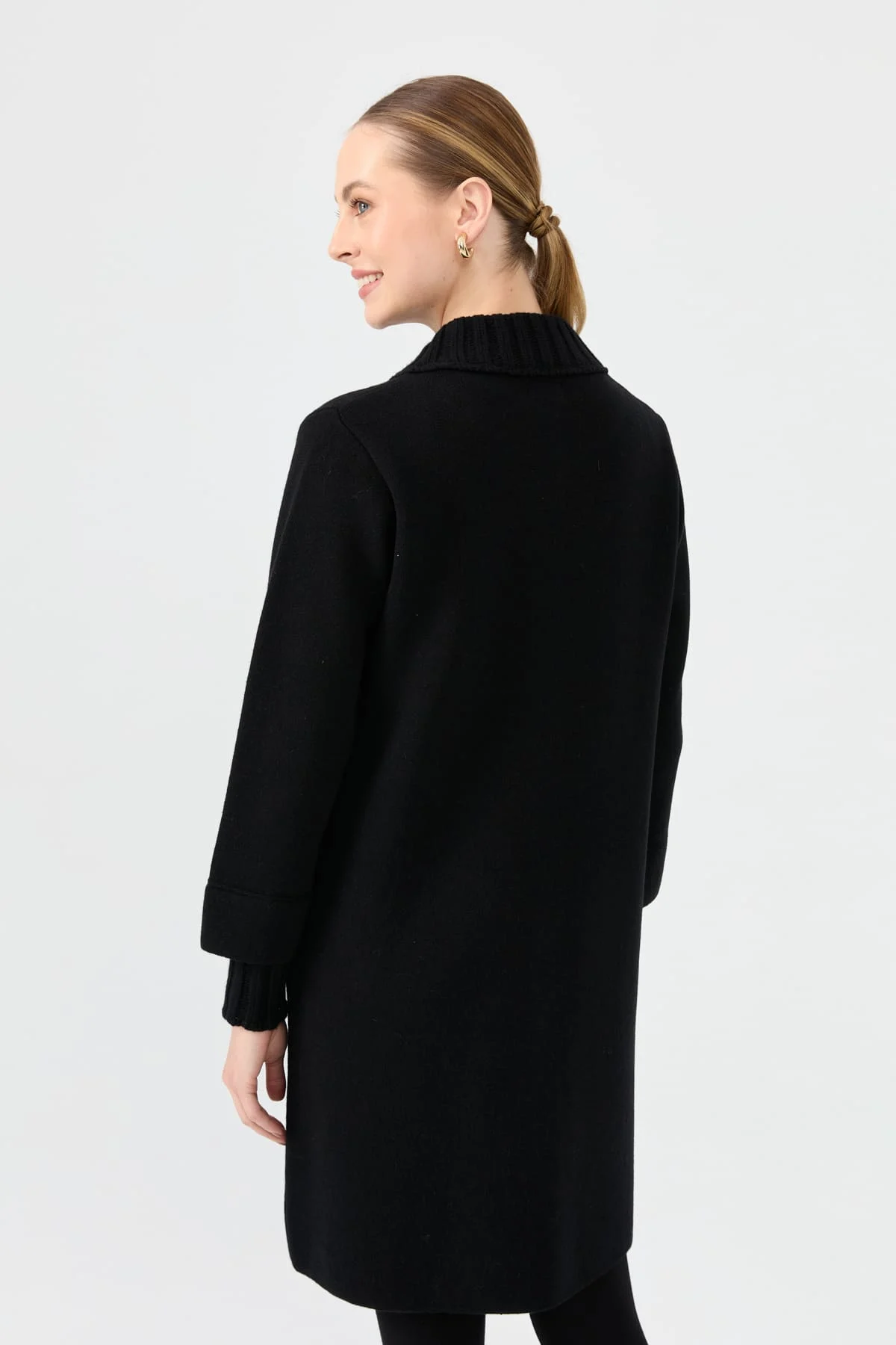 Kadın Dik Yaka Basic Uzun Yün Kaban 24045