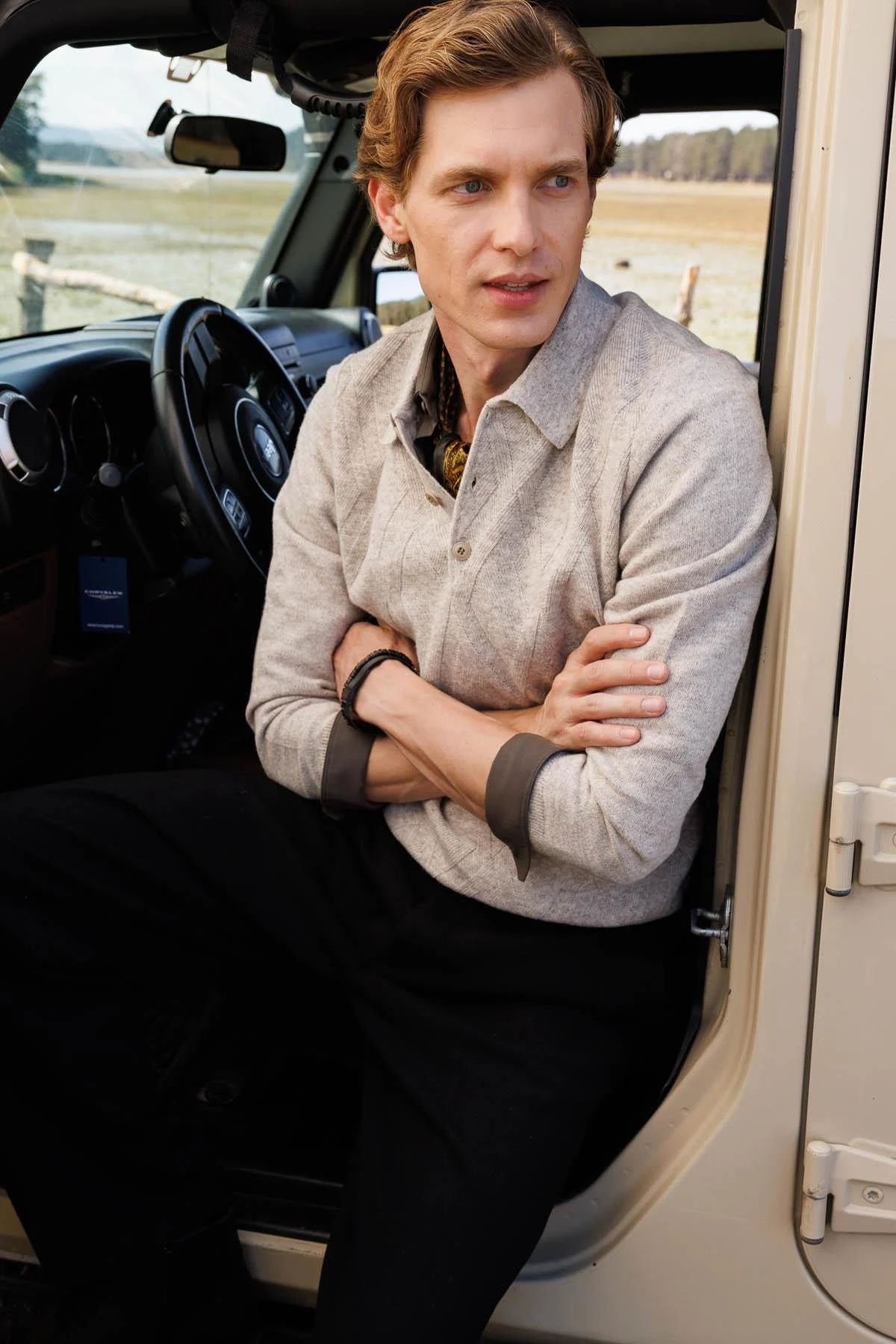 Erkek Polo Yaka Hasır Örgü Baklava Yürütmeli Yün Kazak 25507