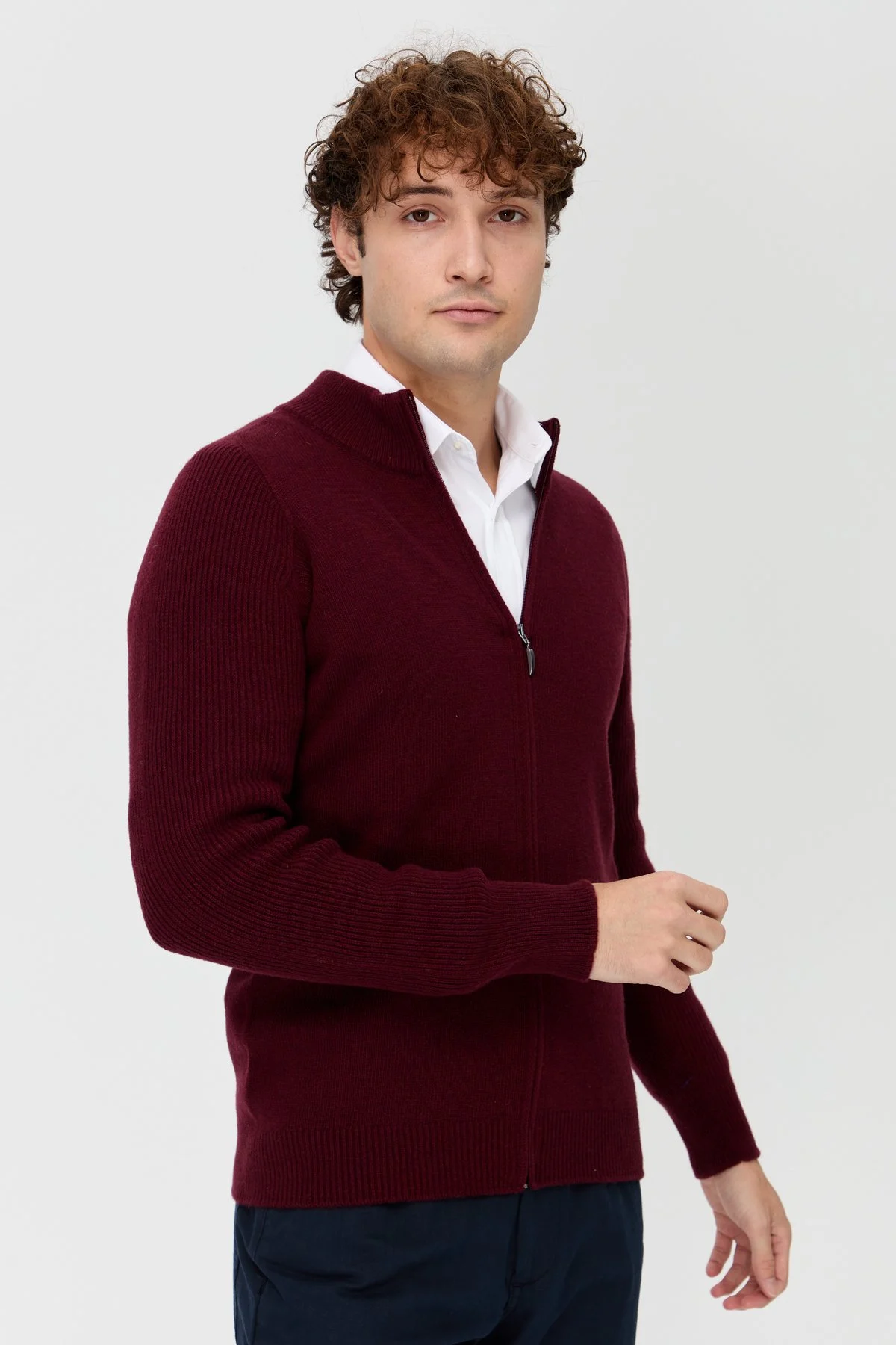 Erkek Hakim Yaka Triko Yün Ceket 22591 - BORDO