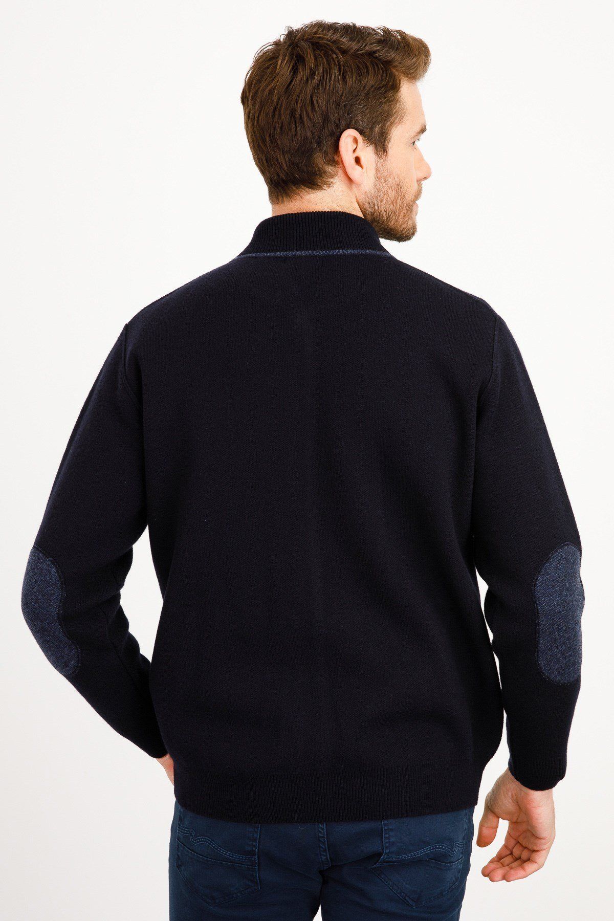 Erkek Pike Dokuma Fermuarlı Cepli Triko Mont Koyu Lacivert