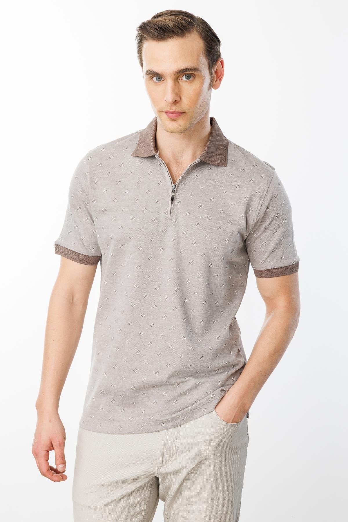 Erkek Fermuarlı T-shirt 601 - Taş