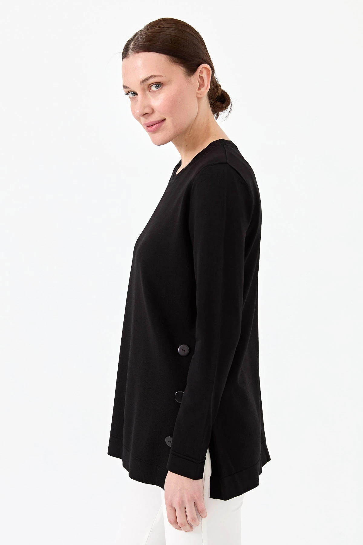 Kadın Sıfır Yaka Yanı Düğmeli Triko Bluz 23355