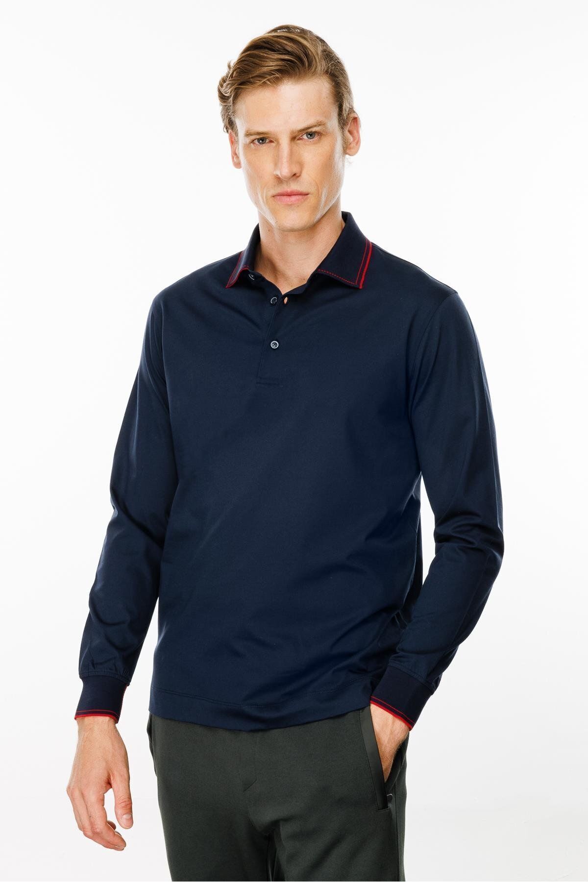 Erkek Polo Yaka Uzun Kollu Sweatshirt MTA13 - Lacivert