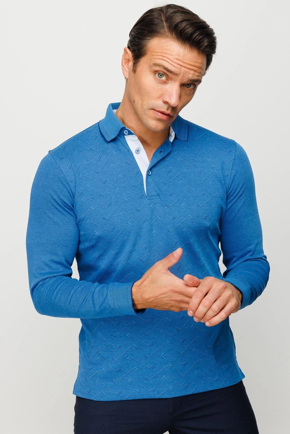Erkek Polo Yaka Desenli Uzun Kollu Sweatshirt MTA 705 - SAKS