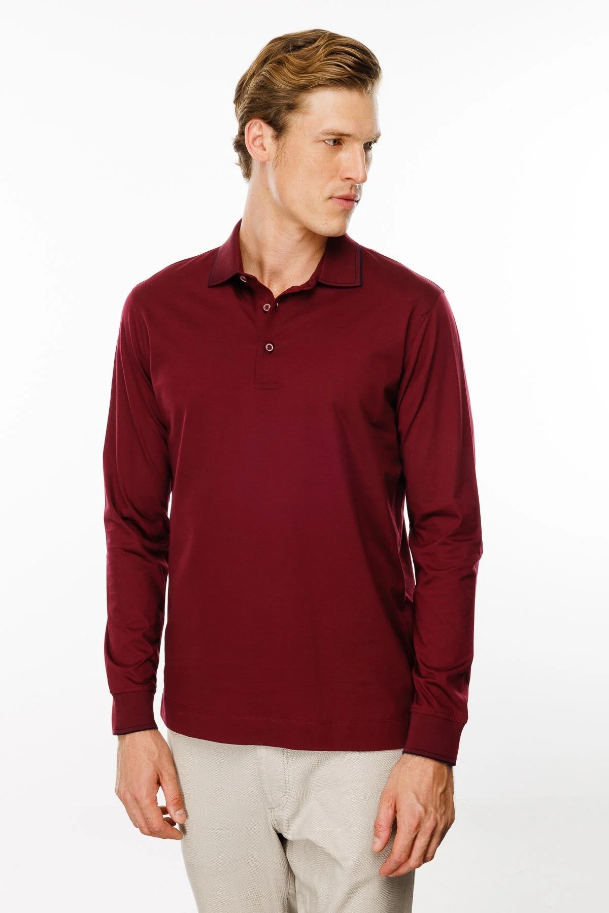 Erkek Polo Yaka Uzun Kollu Sweatshirt MTA13 - BORDO