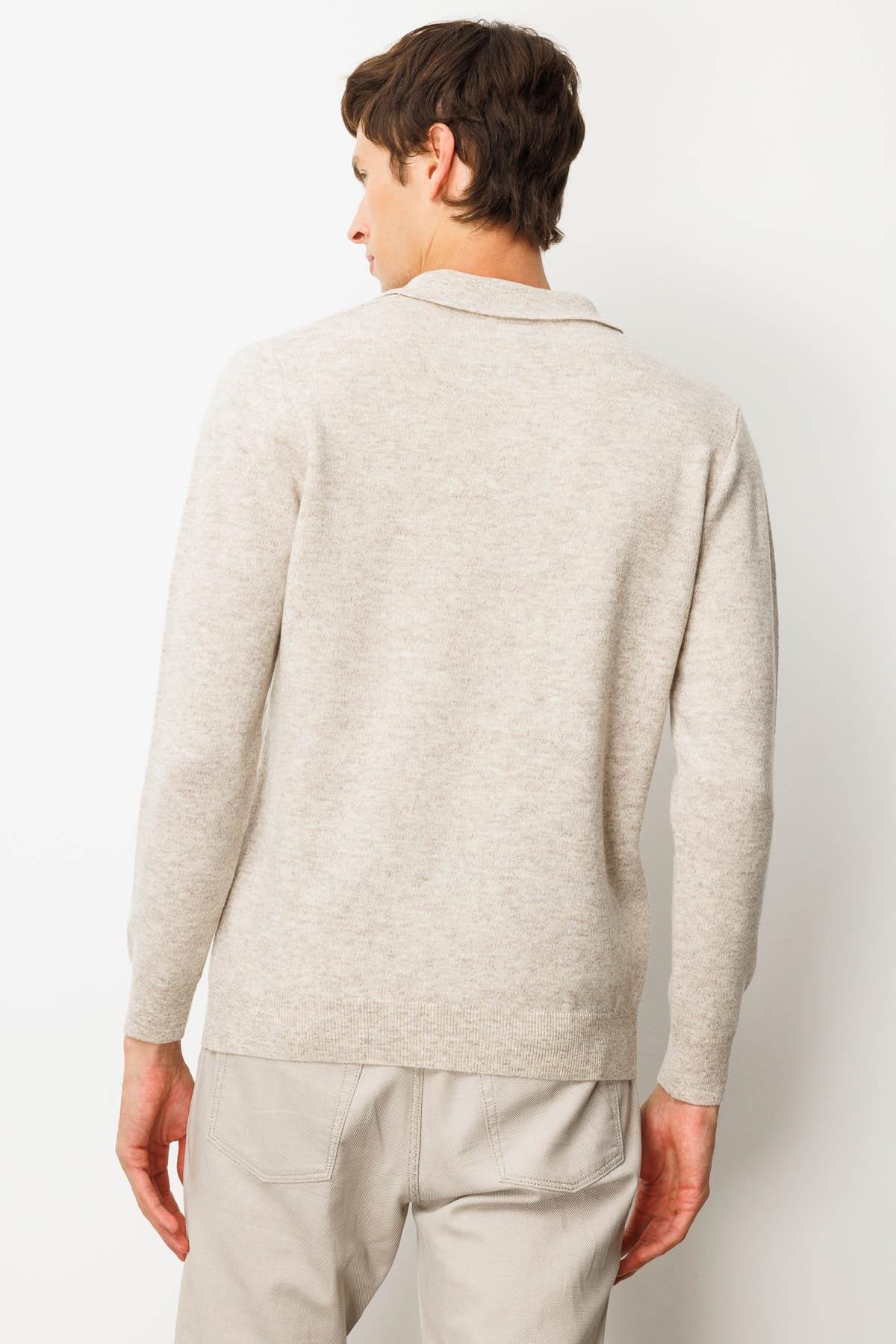 Erkek Polo Yaka Hasır Örgü Baklava Yürütmeli Yün Kazak 25507