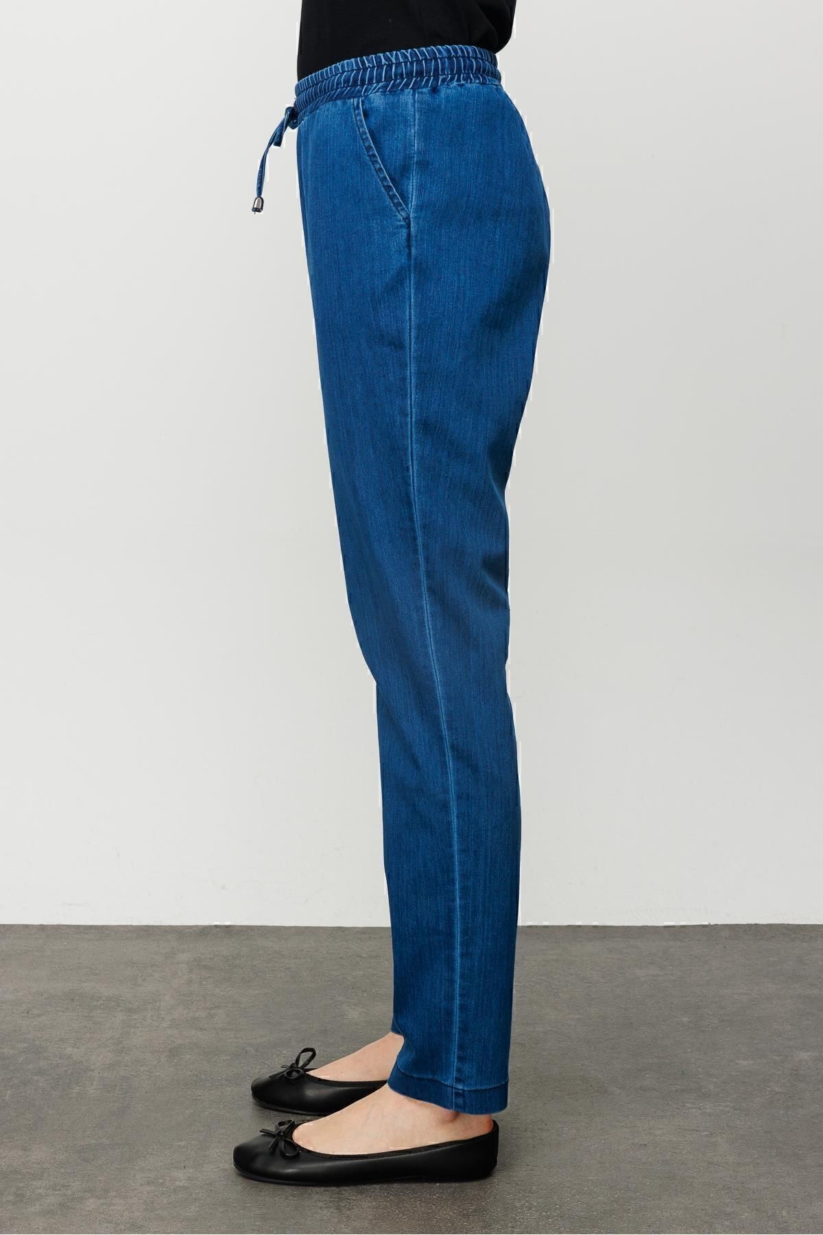 Kadın Beli Bağcıklı Lastikli Jean Pantolon Mavi 23903