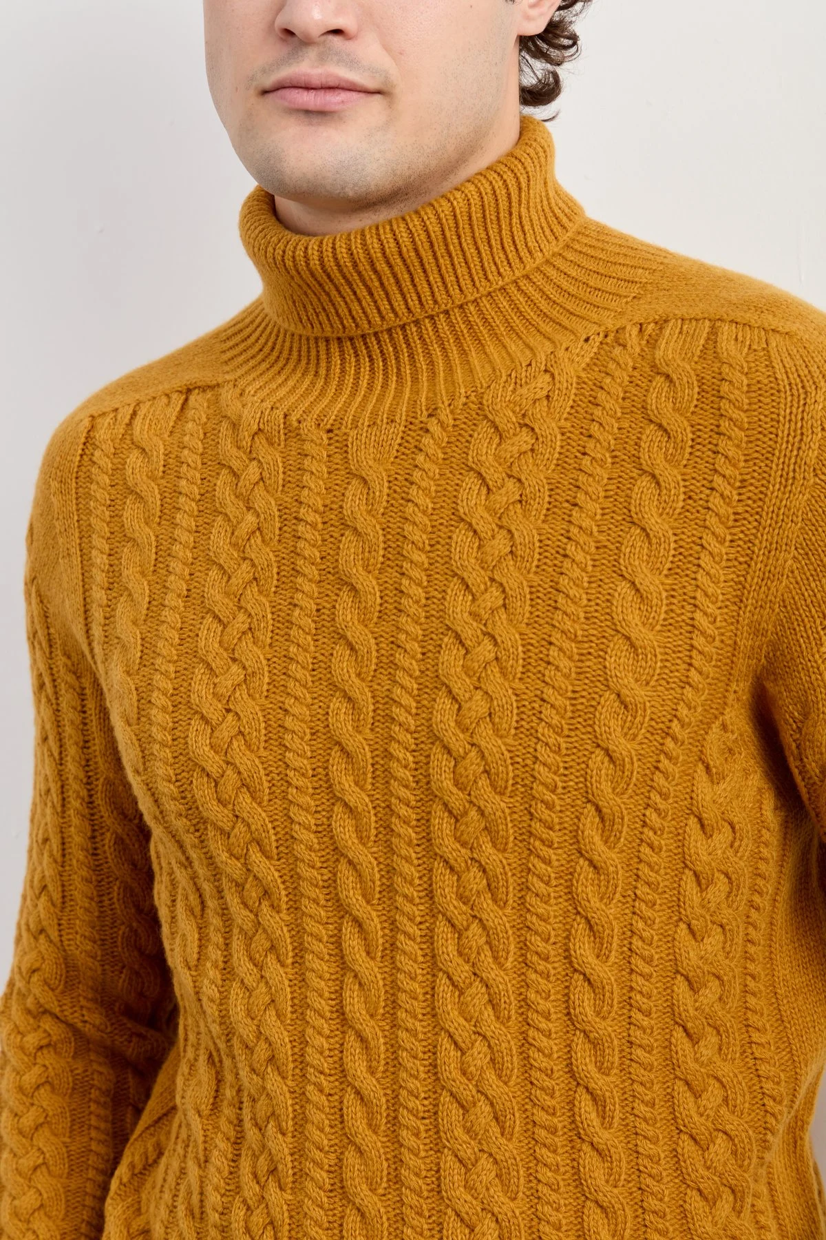 Erkek Balıkçı Yaka Saç Örgülü Yün Kazak 22589