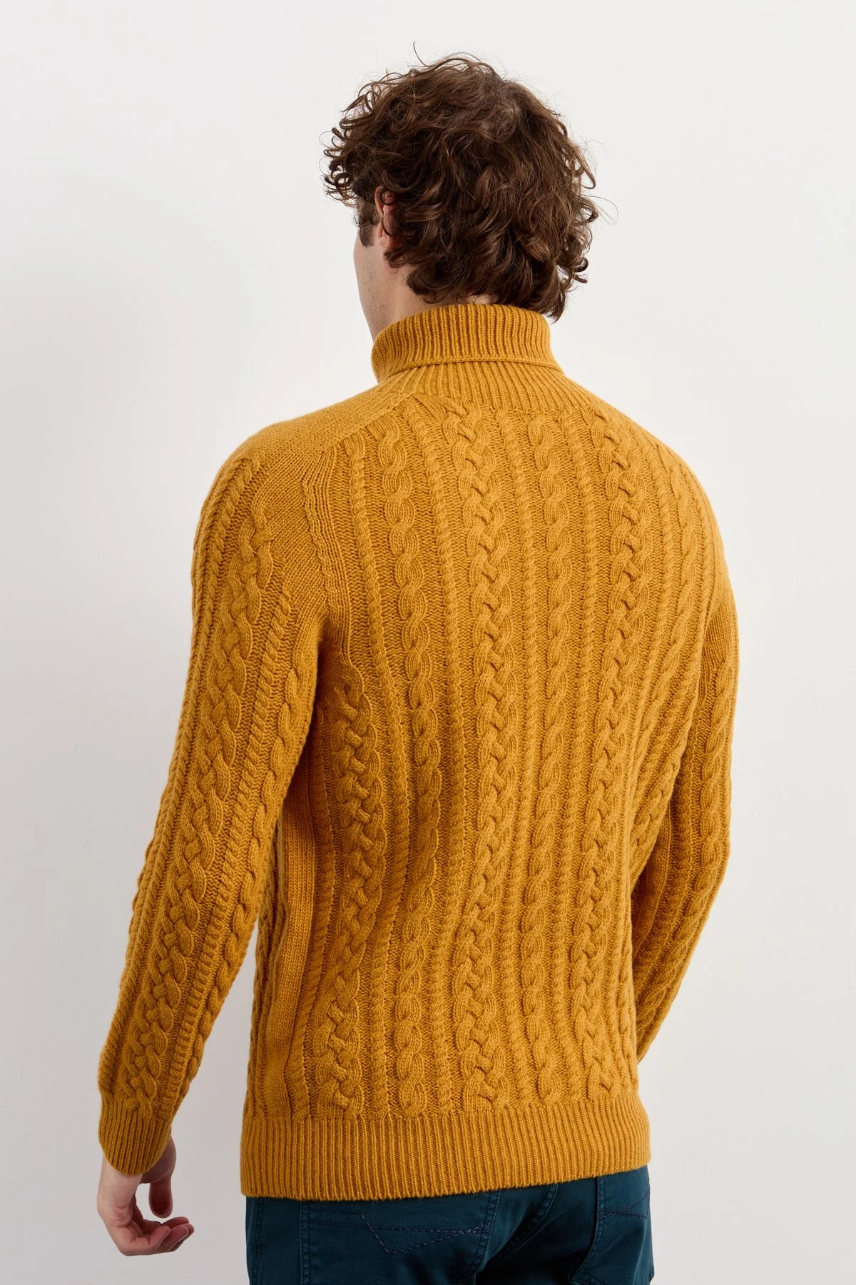 Erkek Balıkçı Yaka Saç Örgülü Yün Kazak 22589