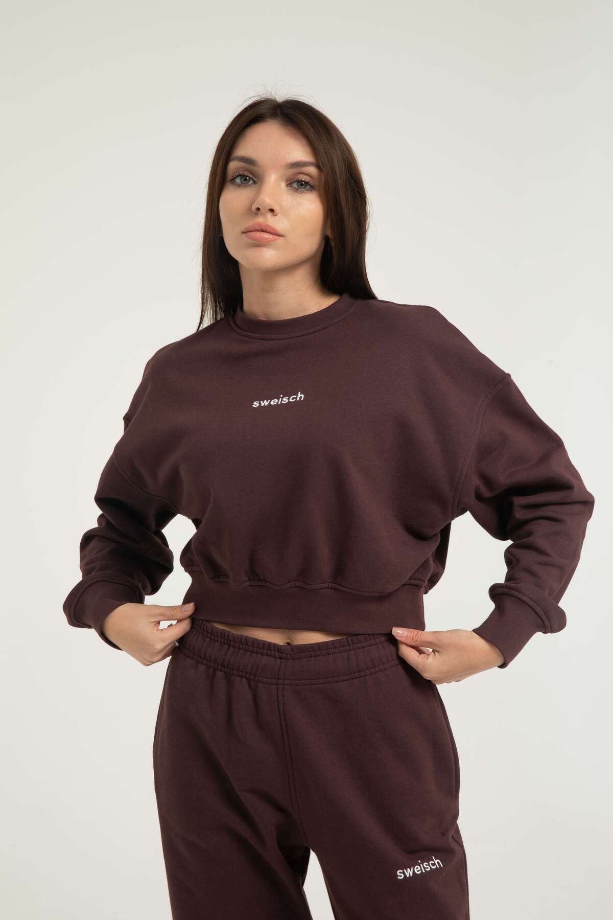 Kadın Crop Sweatshirt - Bordo