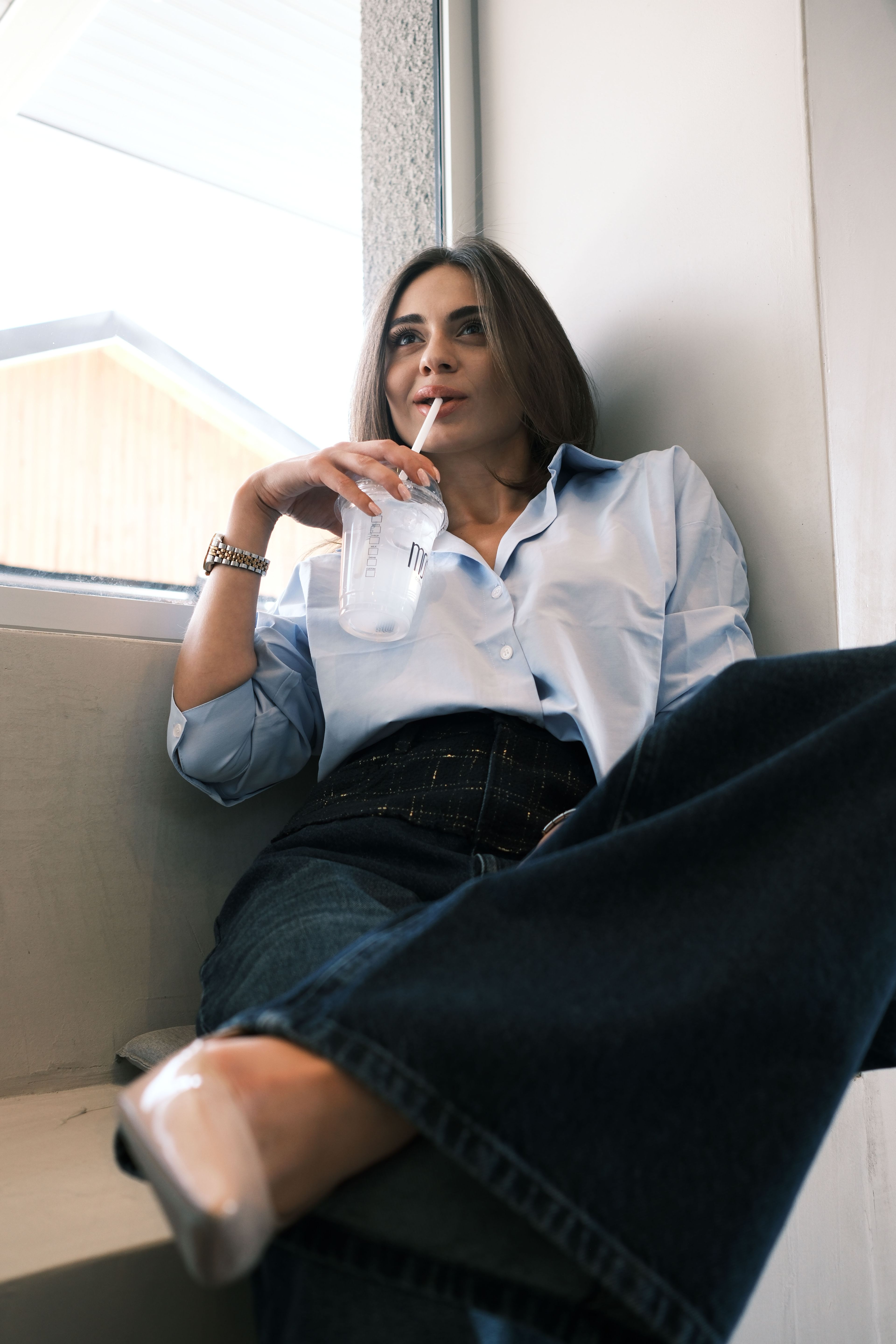 Tüvit Detaylı Oversize Kot Pantolon
