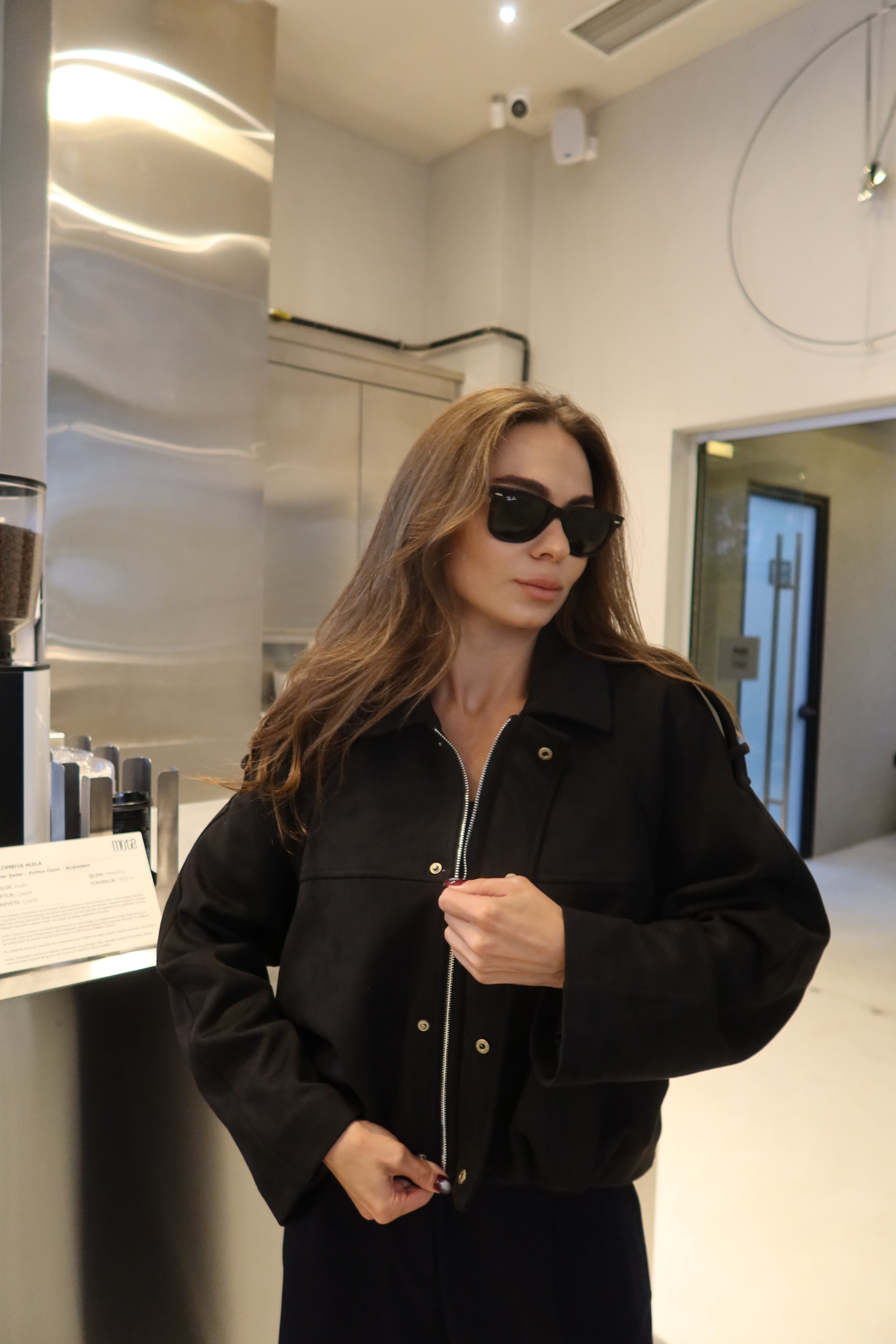 Ginevra Siyah Süvet Bomber Ceket