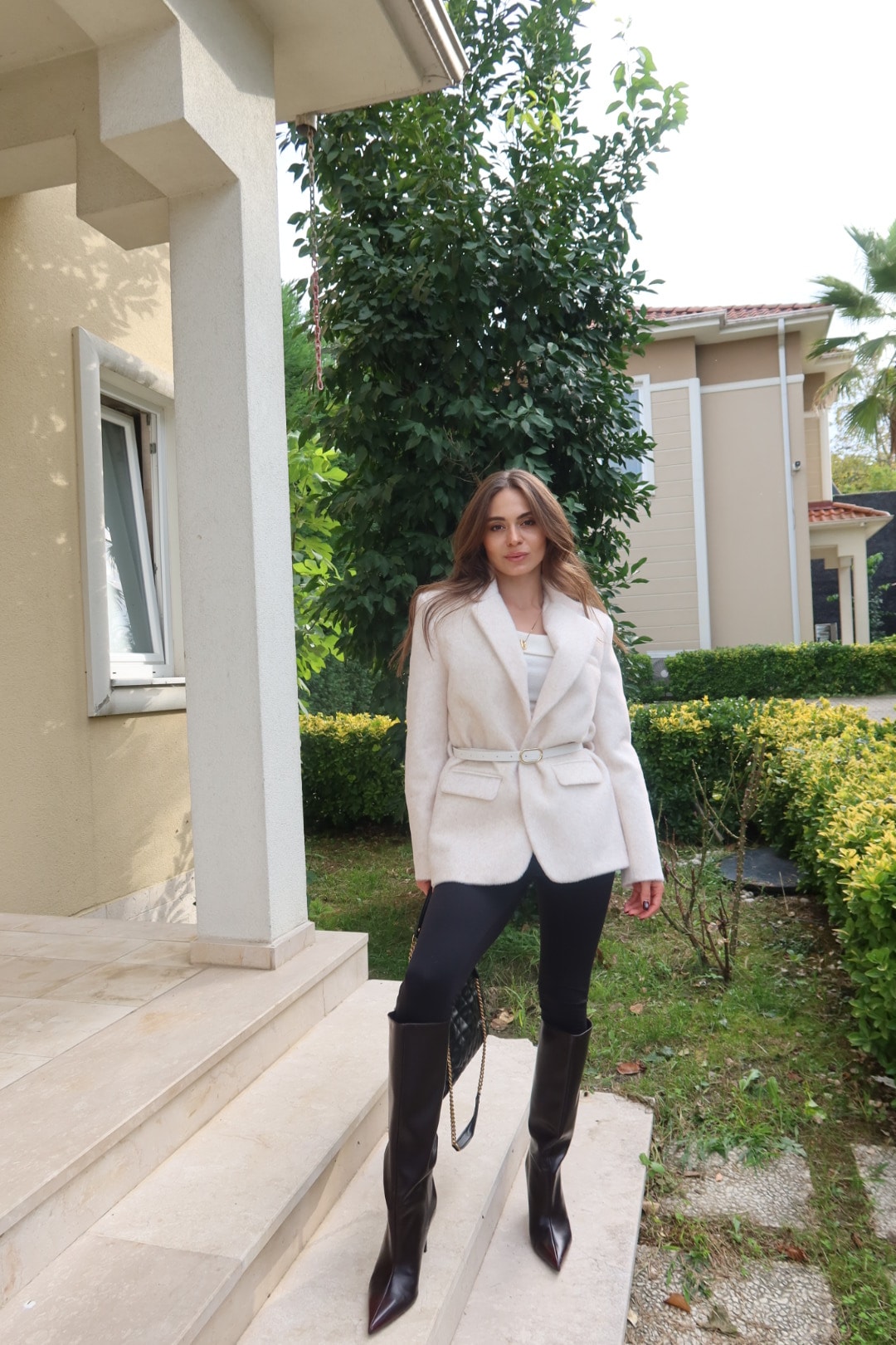 Ekru Peluş Blazer Ceket