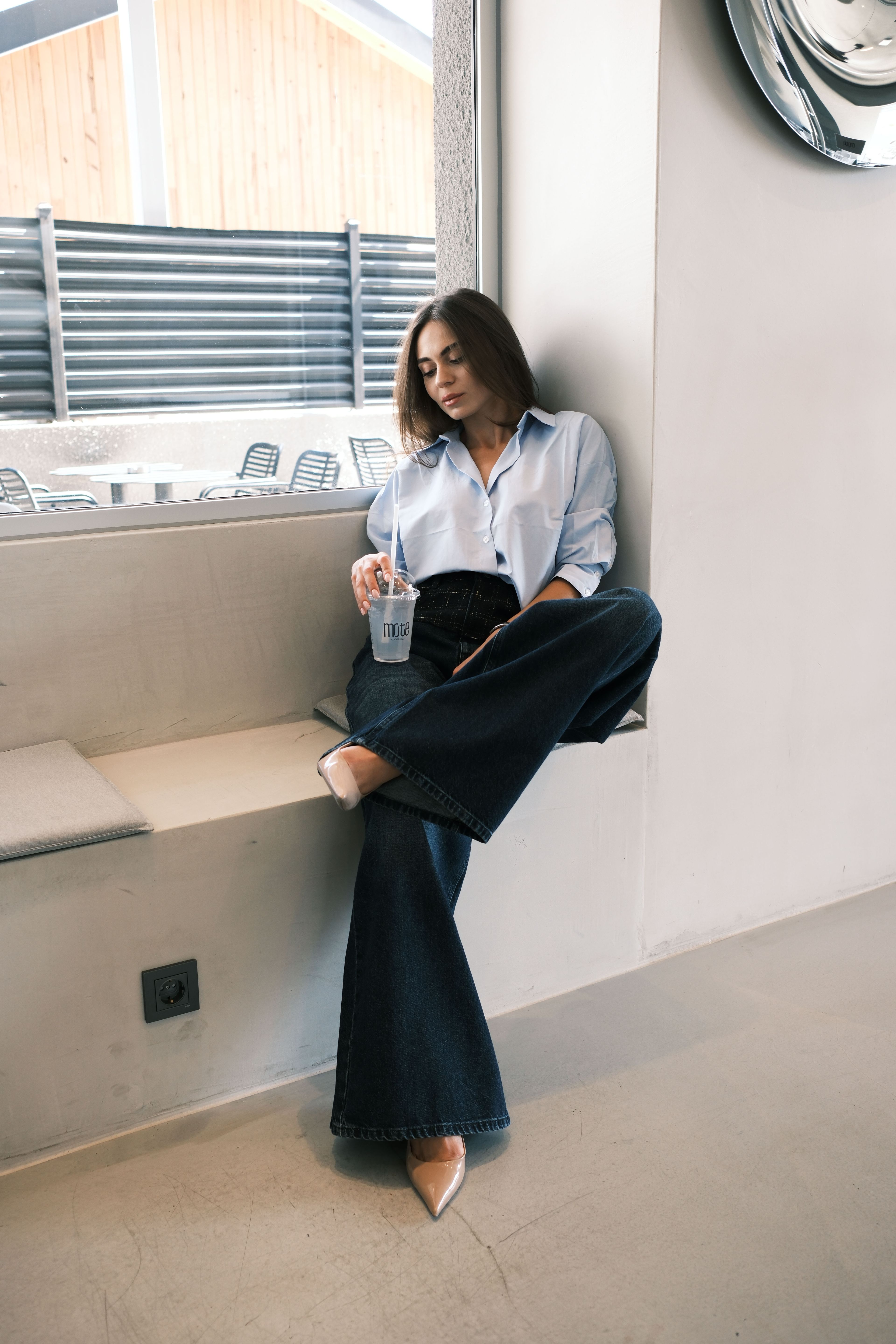 Tüvit Detaylı Oversize Kot Pantolon