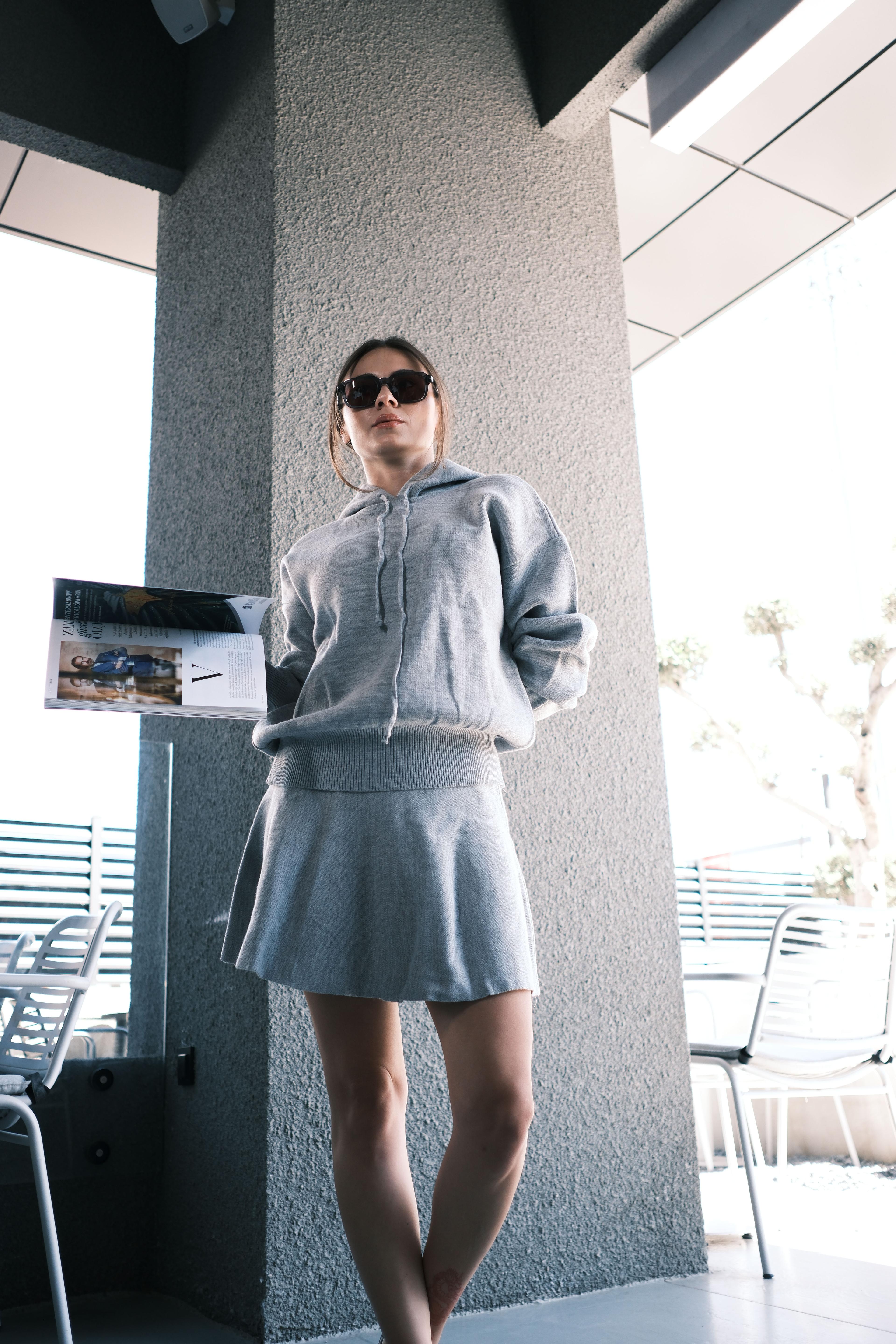 İkili Etek Sweatshirt Kapüşon Detaylı Takım